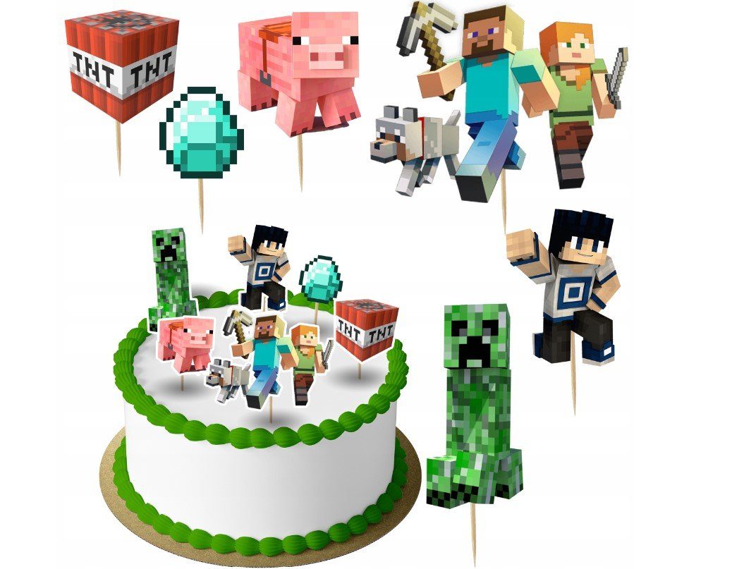 Festivalartikel Tortenstecker Minecraft Topper Set 6 Stk Geburstag Torten Deko Kuchen Junge