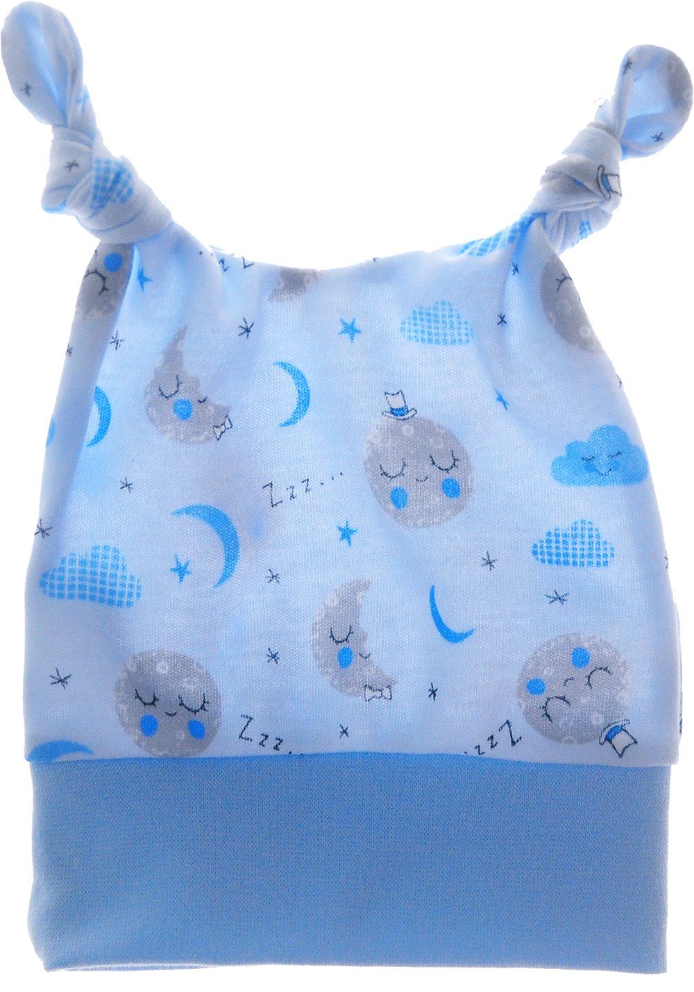 La Bortini Erstlingsmütze Babymütze Knotenmütze Baby Mütze mit Knoten in Blau mit Wolken aus Baumwolle, 36 38 40 42 44