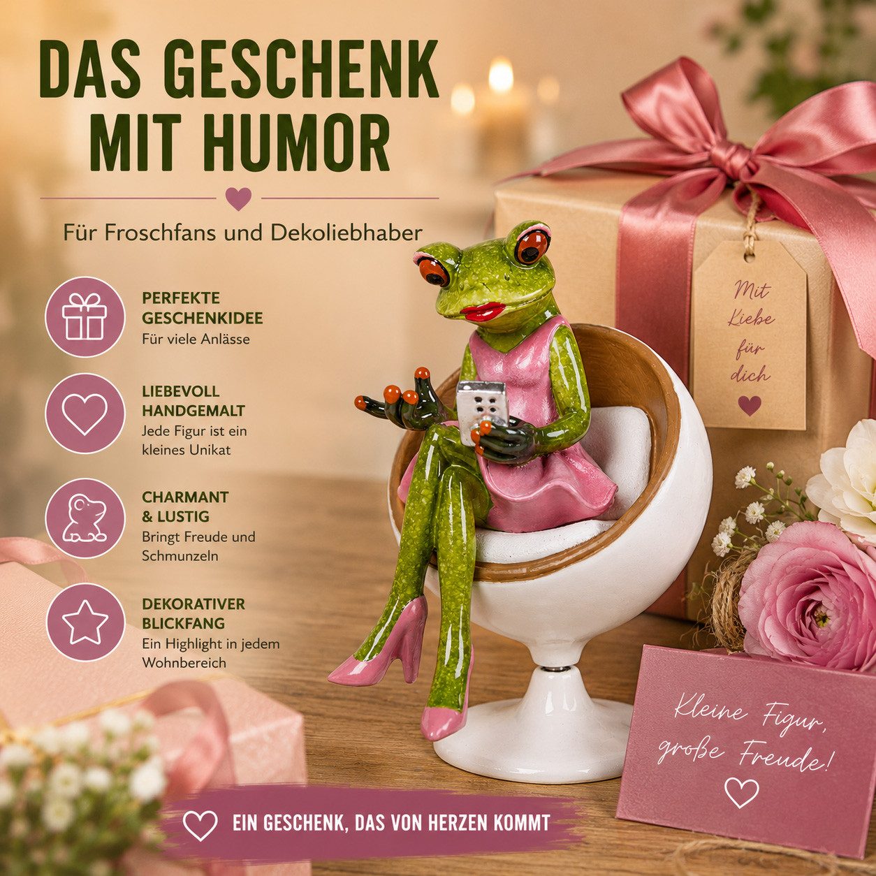 formano Sammelfigur Frosch-Lady mit Handy im Drehsessel 15 cm handbemalte Dekofigur – Bild 5 von 5