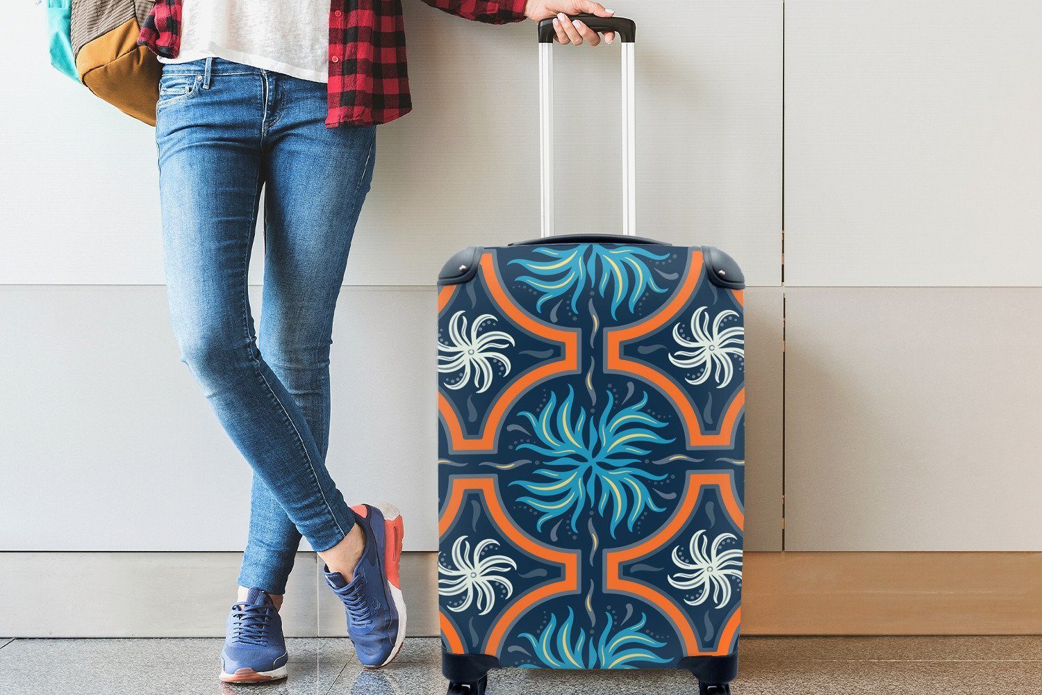 rollen, Weiß Reisetasche - Blau Handgepäck 4 mit für Reisekoffer Ferien, - Rollen, Handgepäckkoffer MuchoWow - Orange, Trolley, Blumen