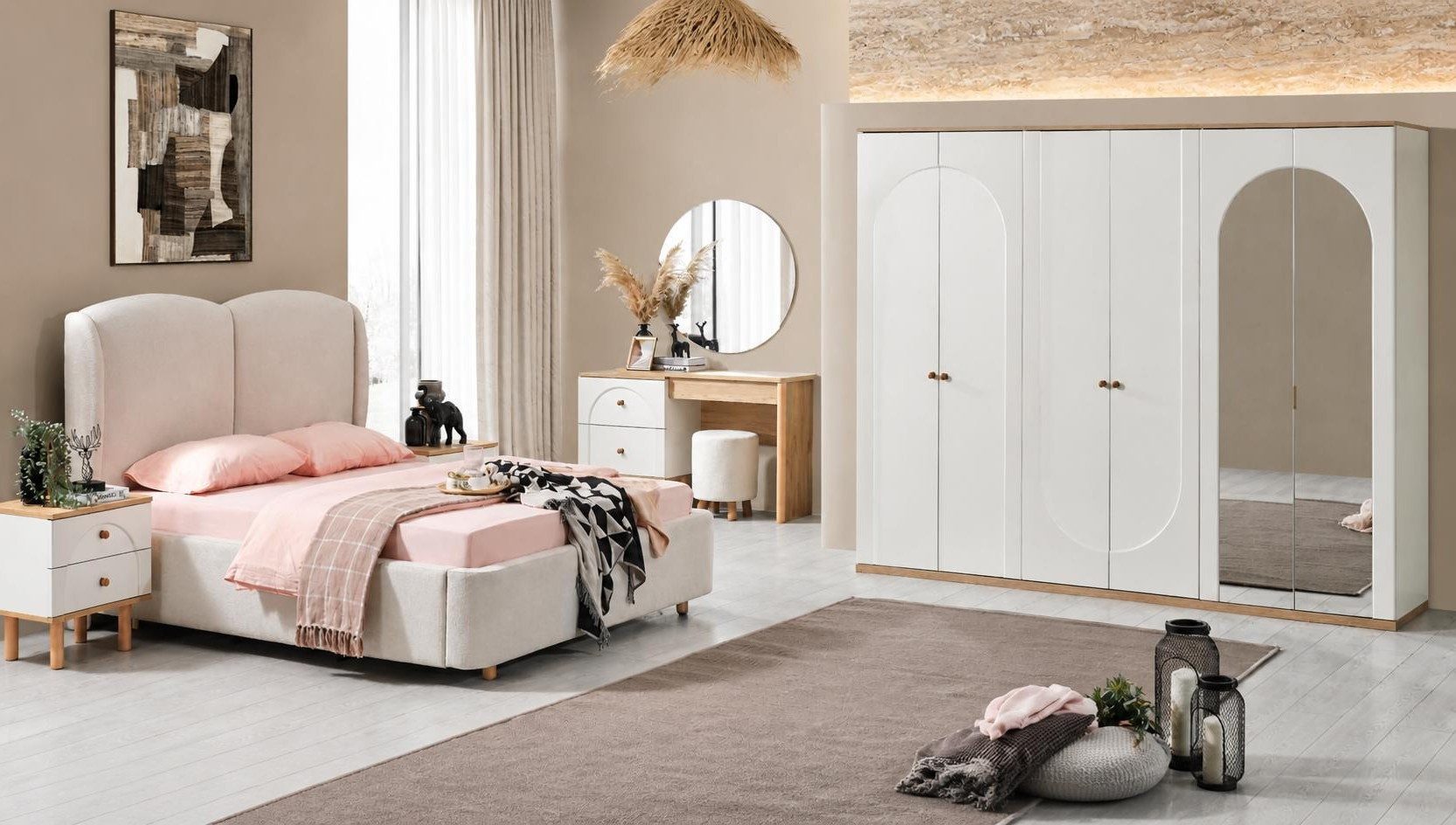 Xlmoebel Schlafzimmer-Set Skandinavisches Schlafzimmer-Set mit Bett, Schrank und Kommode, (3-tlg), Made in Europa