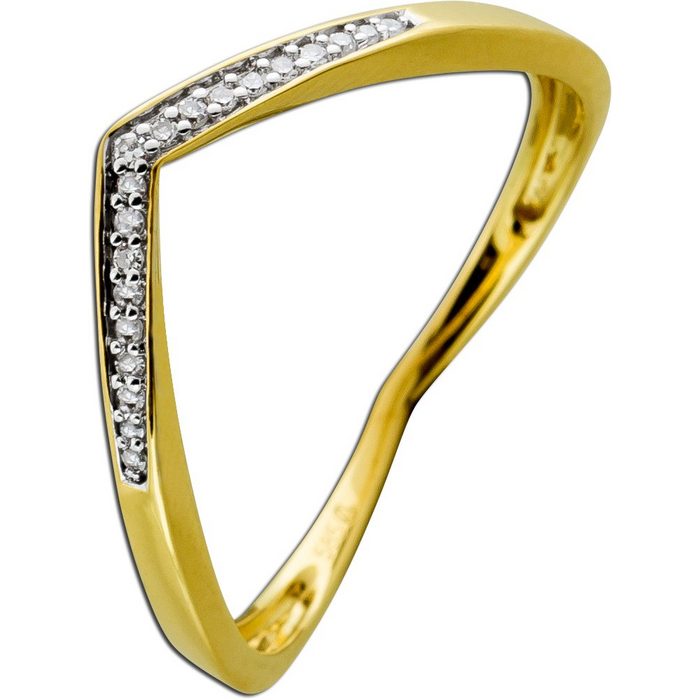 Ch.Abramowicz Goldring Ring V-Form Gelbgold 585 14 Karat 19 Diamanten Total 0 05ct W/SI 18 (1-tlg)