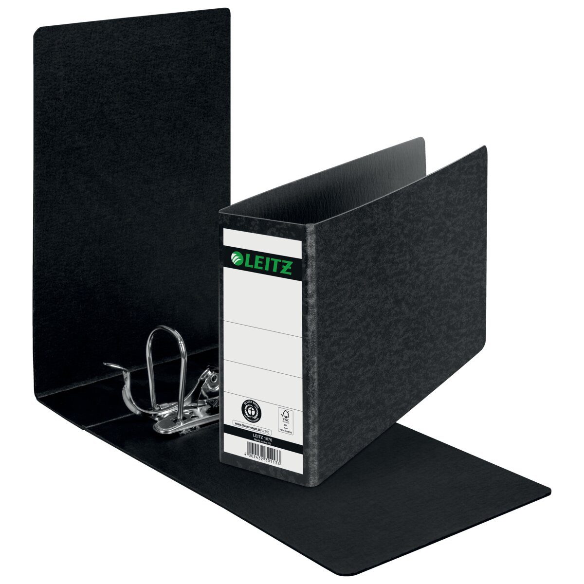 LEITZ Aktenordner Ordner A5 quer 77mm Hartpappe schwarz Packung mit 5 Stück