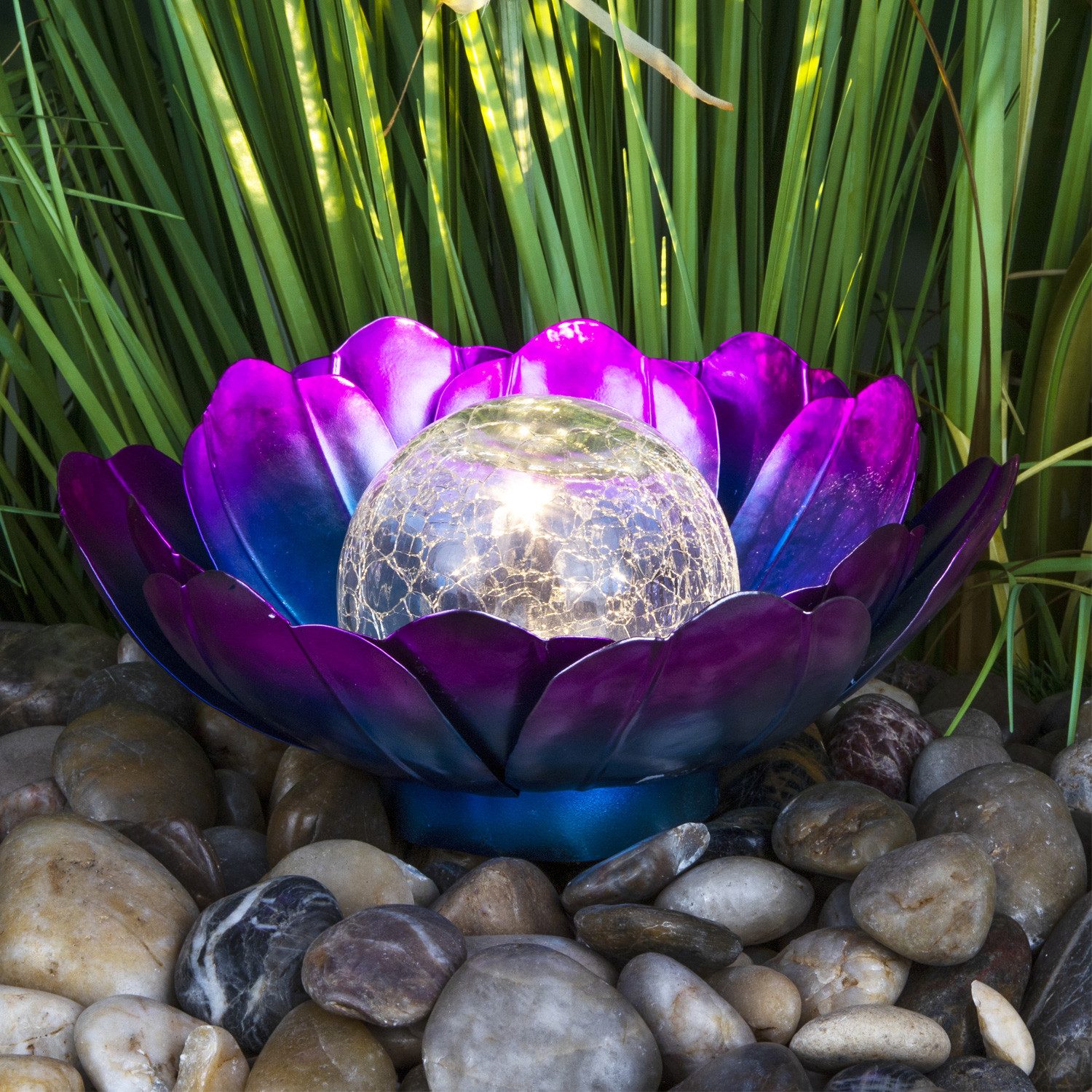 MARELIDA LED Solarleuchte LED Solar Lotusblüte Lotusblume Solarleuchte Crackleglas Gartendeko, warmweiß (2100K bis 3000K)