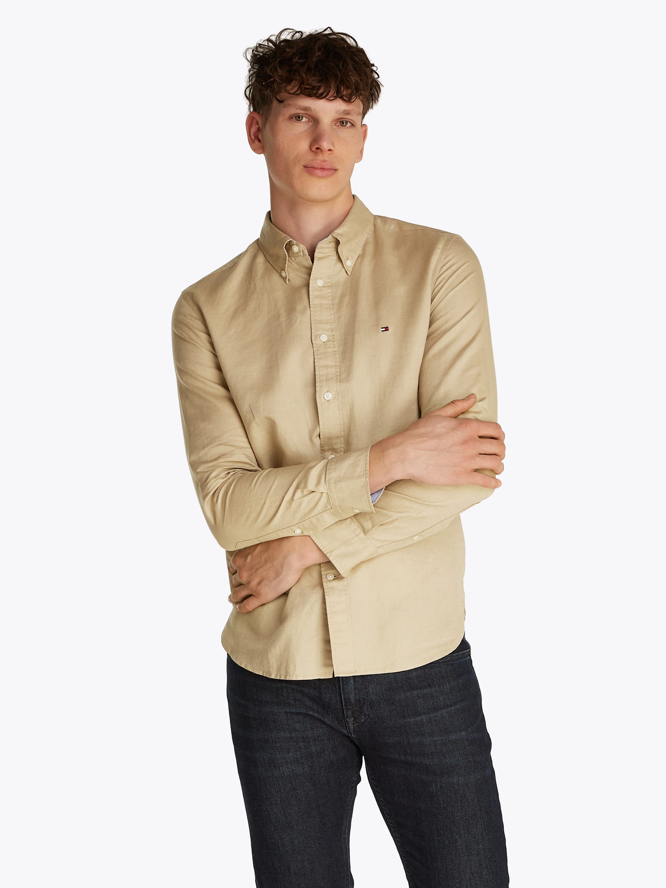 Tommy Hilfiger Langarmhemd LINEN BLEND SOLID RF SHIRT mit Button-down-Krage günstig online kaufen