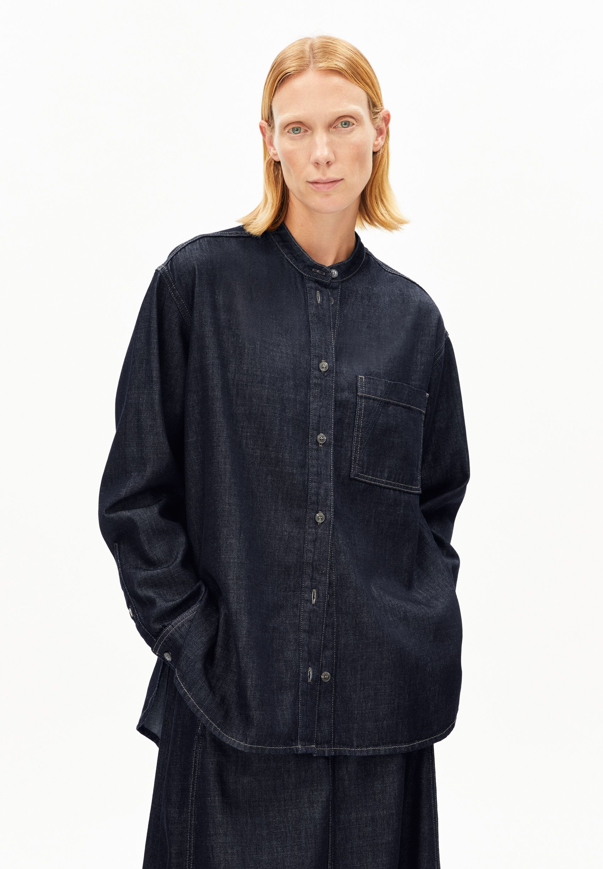 Langarmbluse LOOSE DENIM Bluse aus Bio-Baumwoll Mix