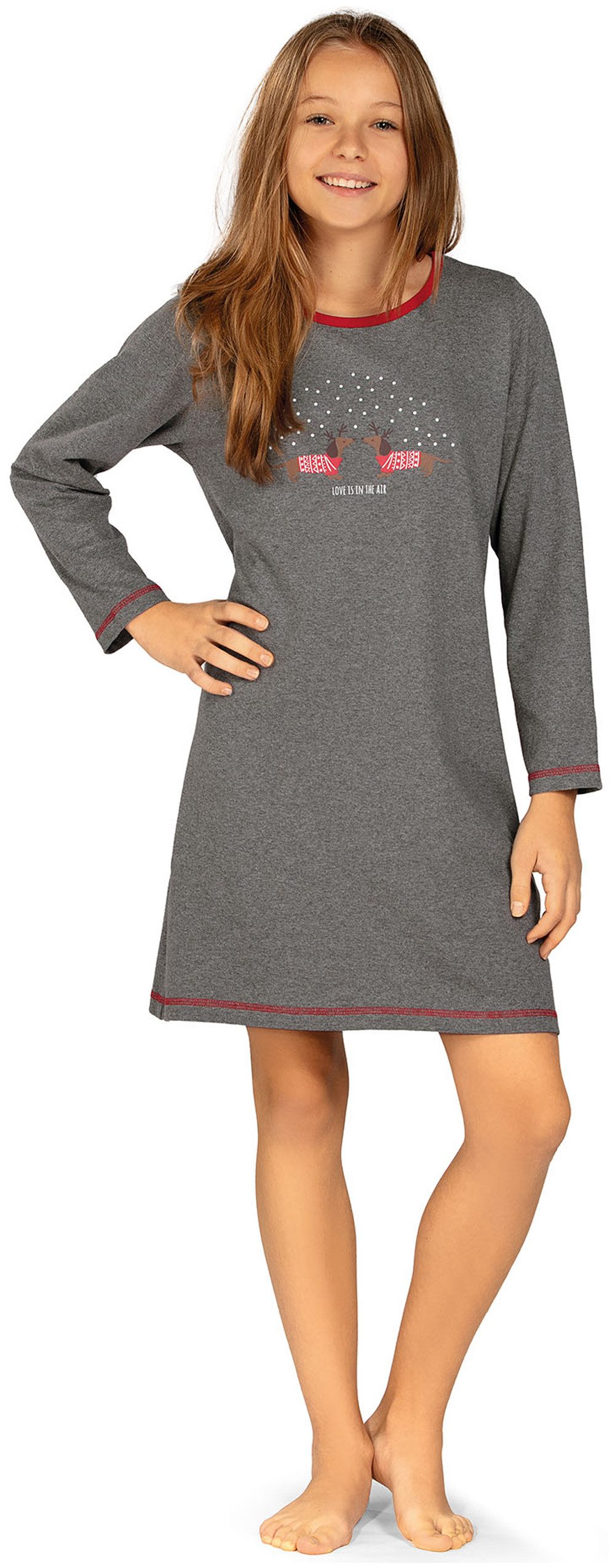 comtessa Nachthemd Comte Kids (Set, 1-tlg., 1-teilig) Mädchen Sleepshirt Pyjama Langarm Baumwolle Dackel