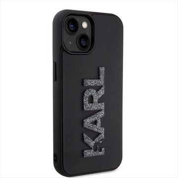 KARL LAGERFELD Smartphone-Hülle Karl Lagerfeld Apple iPhone 15 Hülle 3D Rubber Glitter Logo Schwarz