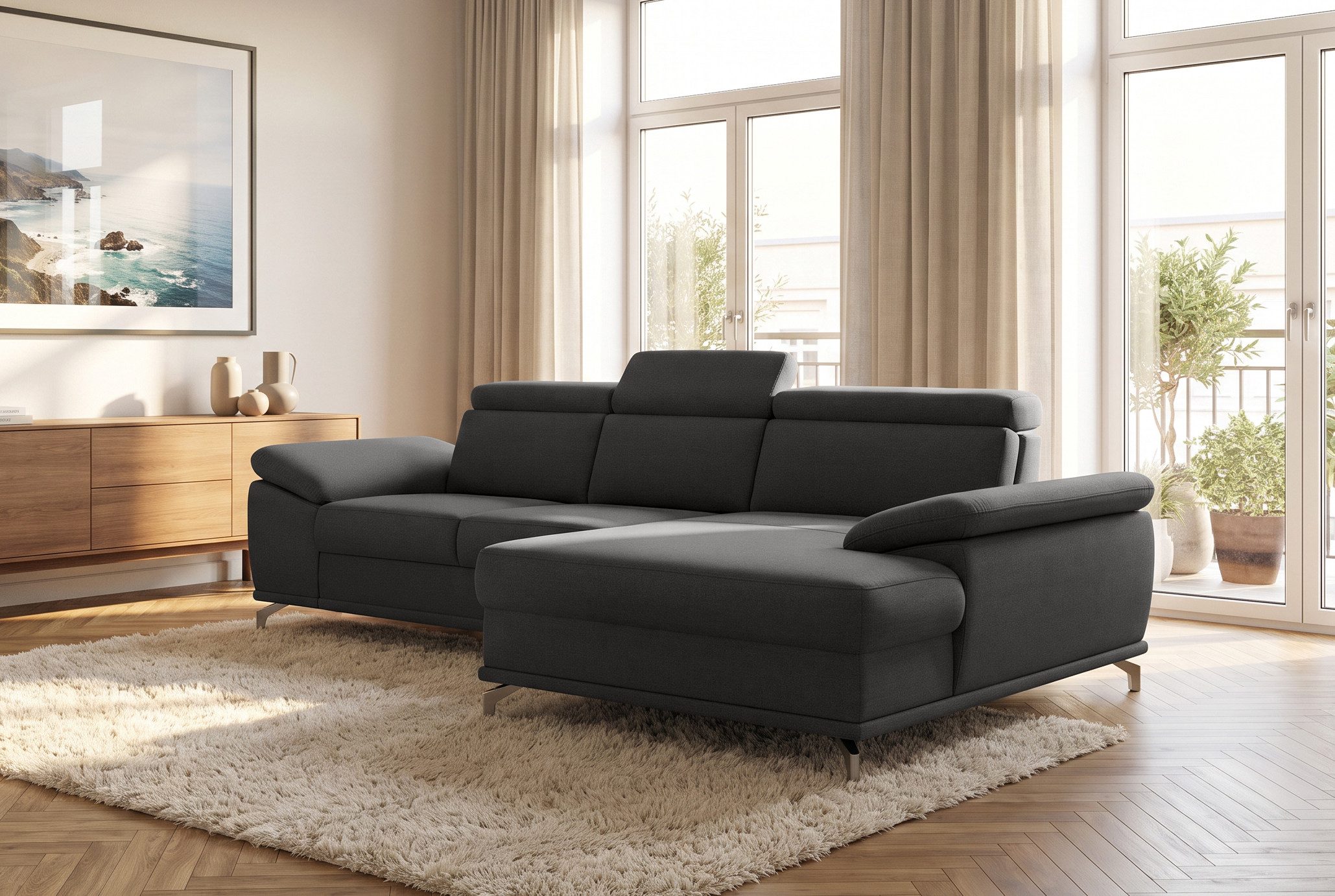 sit&more Ecksofa Cabrio L-Form, B: 295 cm, mit Sitztiefen-, Arm- & Kopfteilverstellung, 2 Nierenkissen, Federkern, optional Schlaffunktion und Stauraum