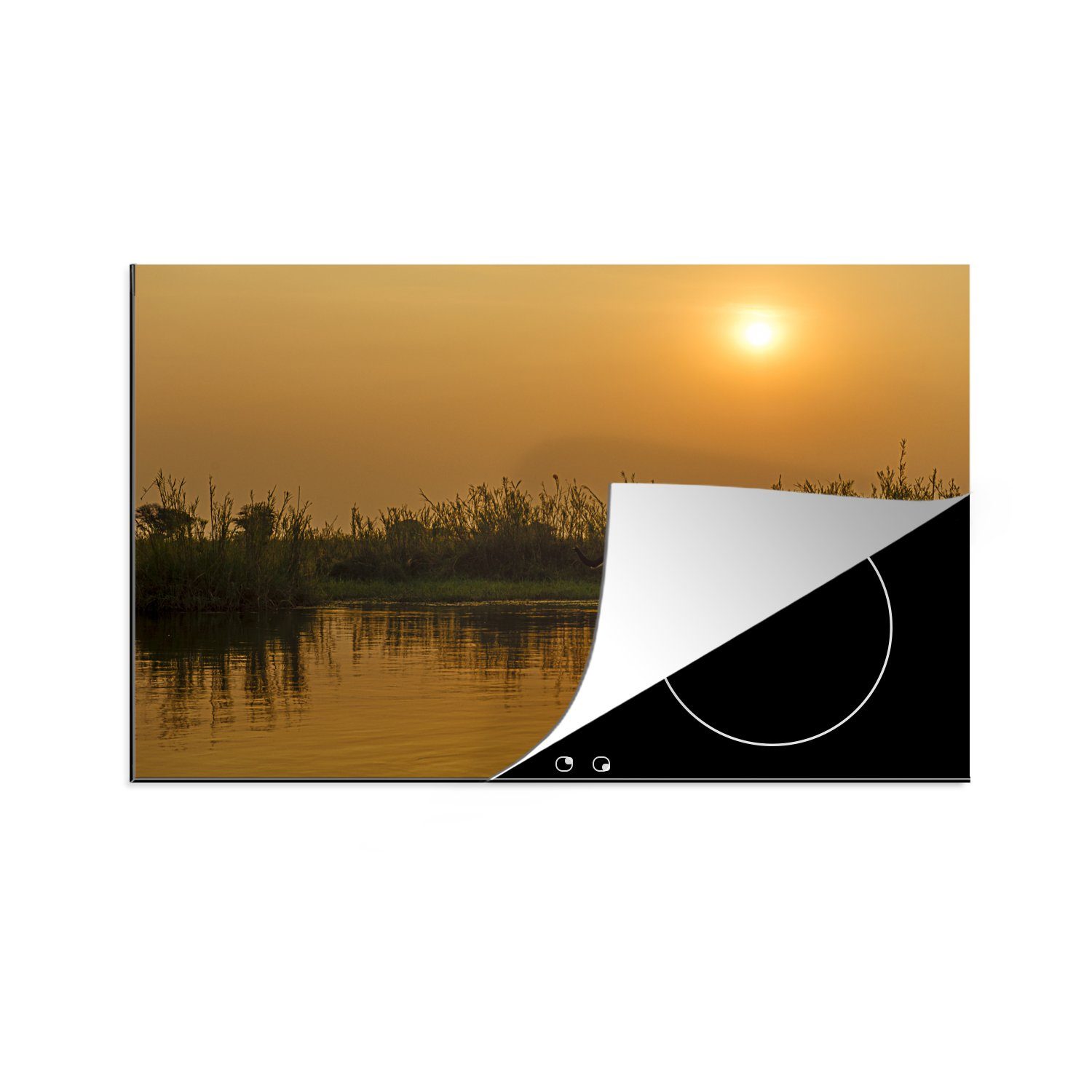 MuchoWow Herdblende-/Abdeckplatte Sonnenuntergang entlang des Sambesi-Flusses im Lower Zambezi National, Vinyl, (1 tlg), 81x52 cm, Induktionskochfeld Schutz für die küche, Ceranfeldabdeckung