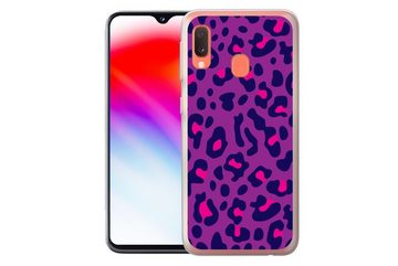 MuchoWow Handyhülle Pantherdruck - Lila - Rosa, Handyhülle Samsung Galaxy A20e, Smartphone-Bumper, Print, Handy