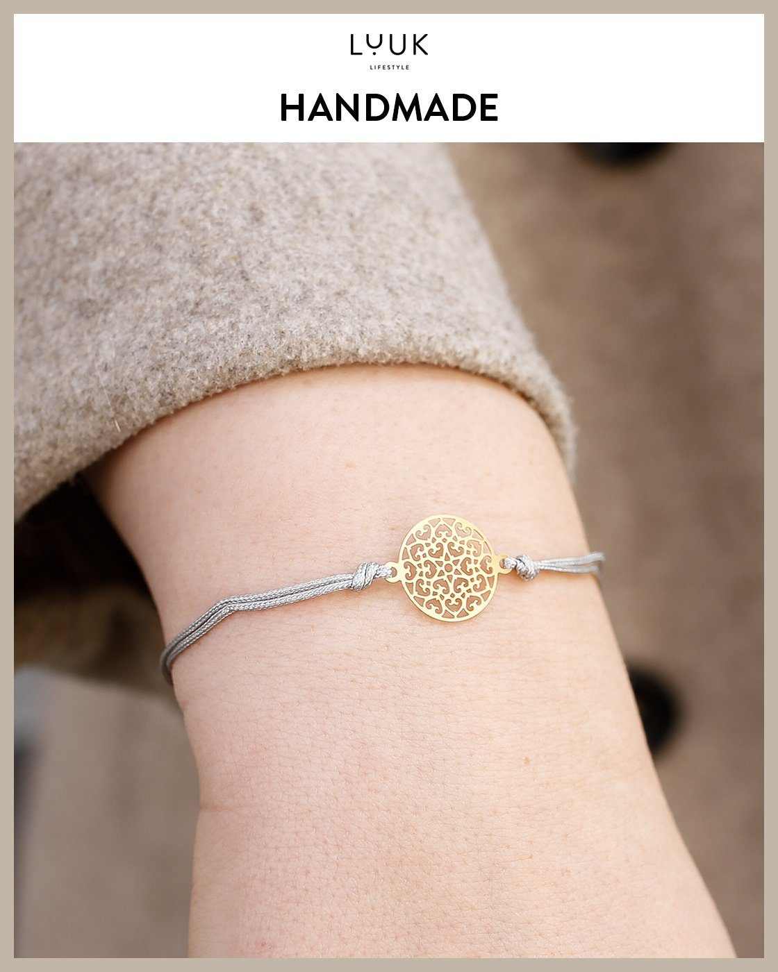 LUUK LIFESTYLE Freundschaftsarmband Lebensblume, handmade, Happiness Gold mit Spruchkarte