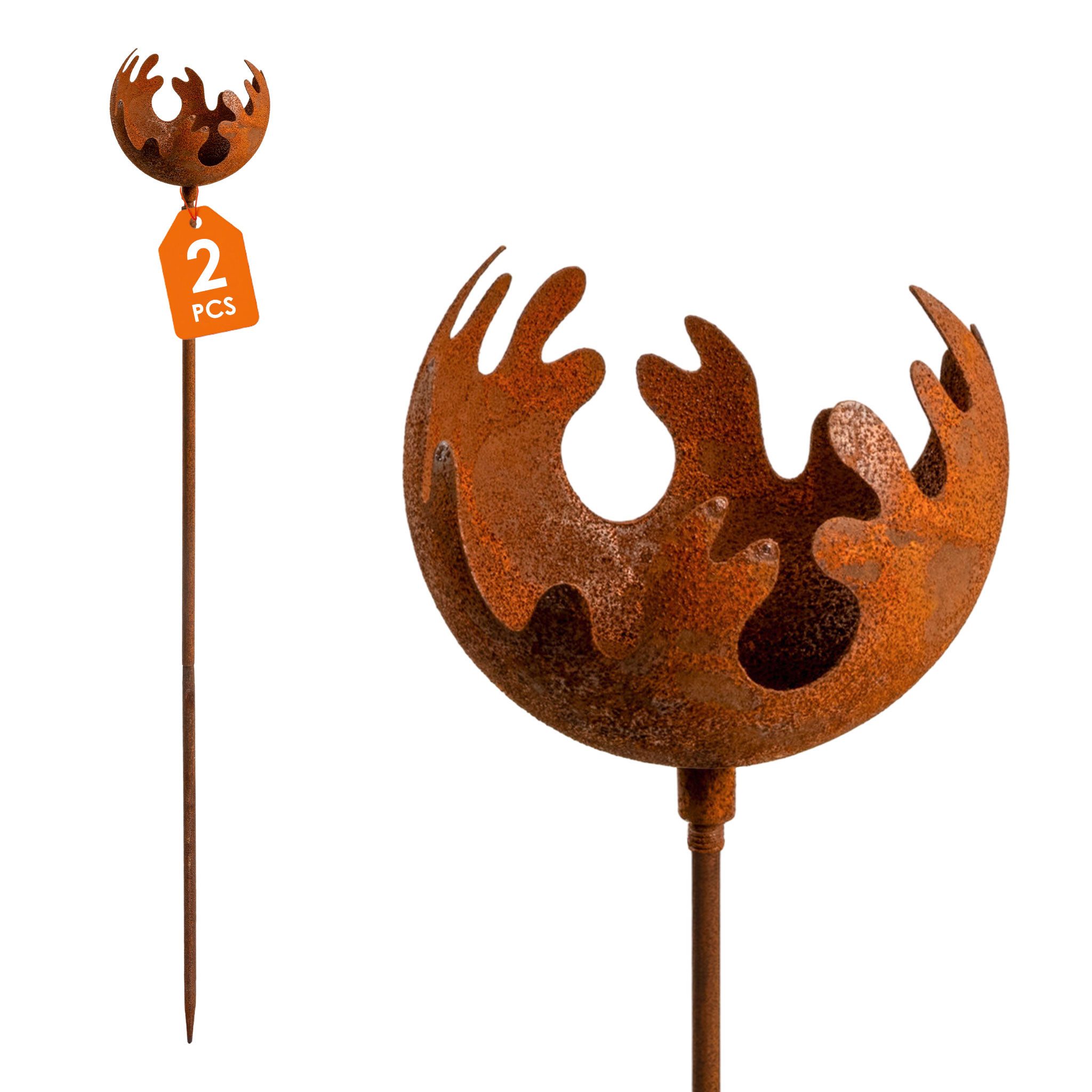Spetebo Gartenstecker Metall Gartenstecker Naturrost Feuerball klein (Stück, 1-St) Deko Windlicht mit Naturrost