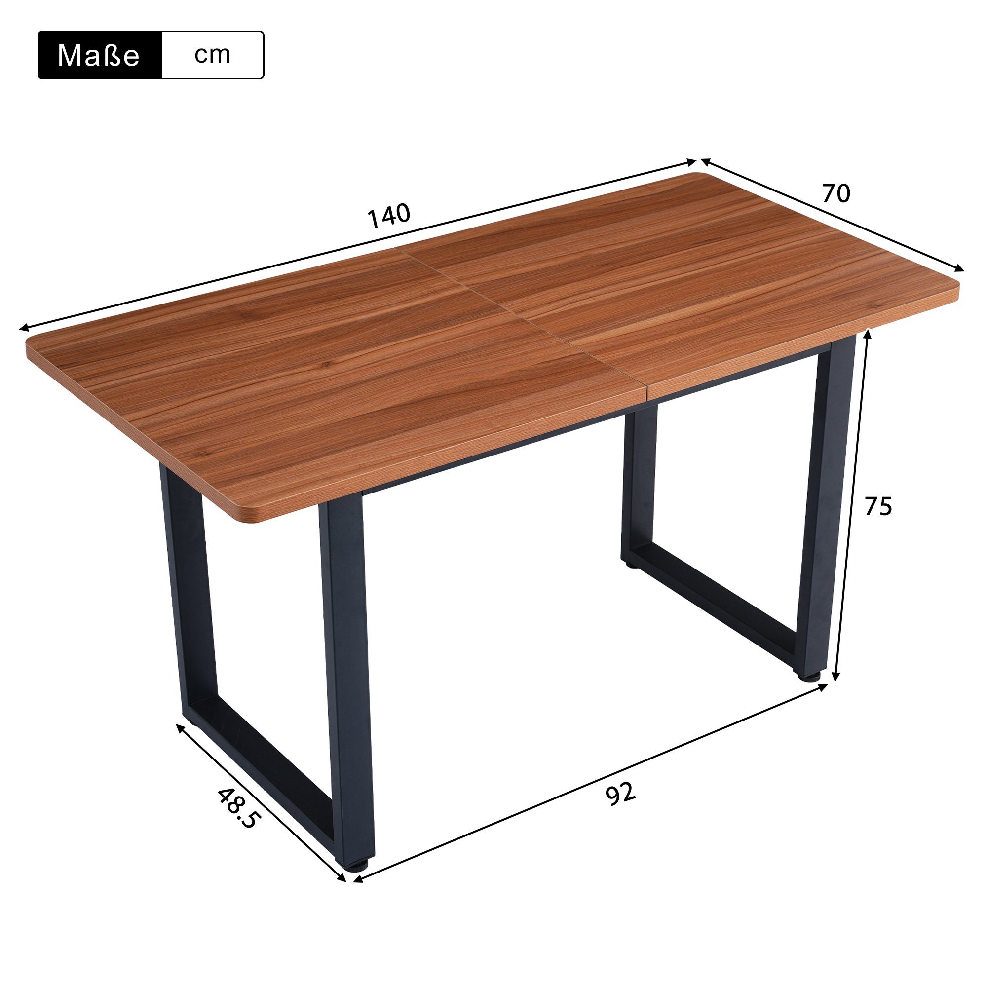 1 Schreibtisch, Flieks Bürotisch, 140*70*75 cm Tisch), Esszimmertisch rechteckig Braun (1-St., Esstisch Tisch,