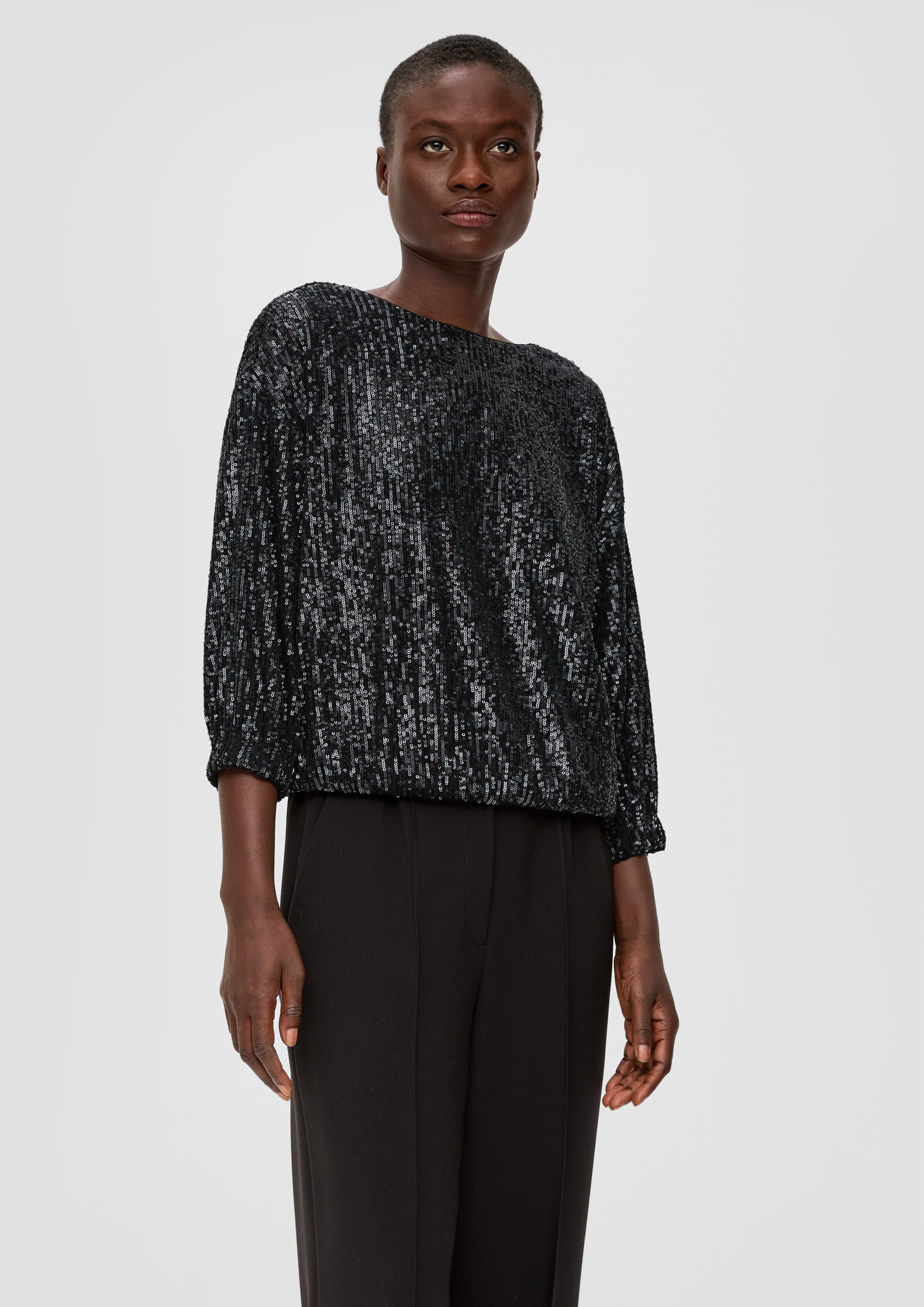 s.Oliver BLACK LABEL Langarmbluse Pailletten-Bluse Pailletten günstig online kaufen