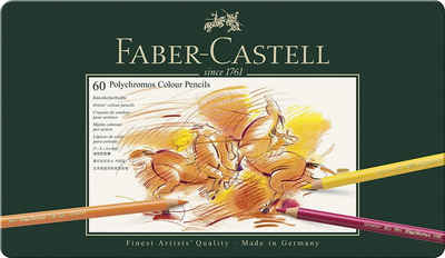 Faber-Castell Kreativset Polychromos Farbstift, 60er Metalletui, (60-tlg), Haften auf vielen rauen Oberflächen wie Papier, Karton, Holz, Stein, Leder und Metall