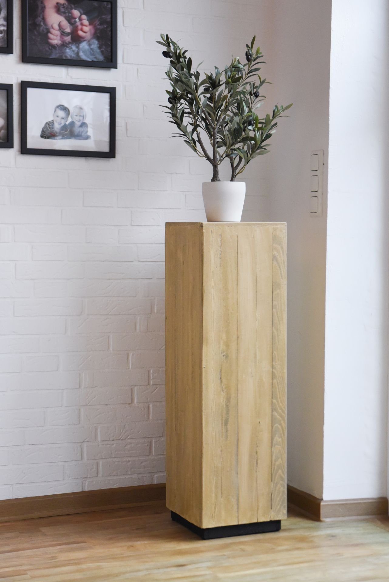VIVANNO Blumenständer Sockel Stele Säule Holz PODEST Antik Braun