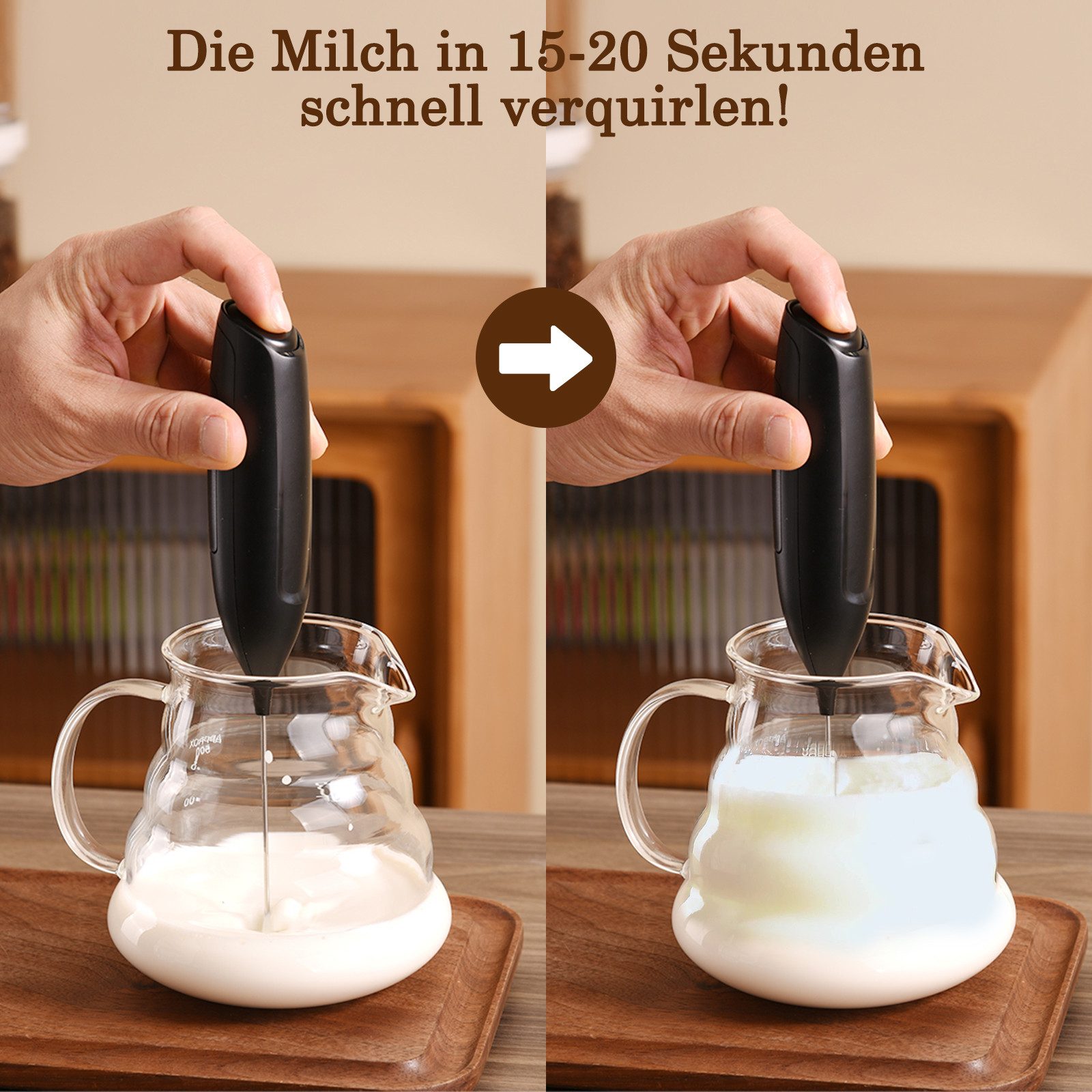 muchen Milchaufschäumer Elektrische Milchaufschäumer Stab Edelstahl für Kaffee Latte Macchiato