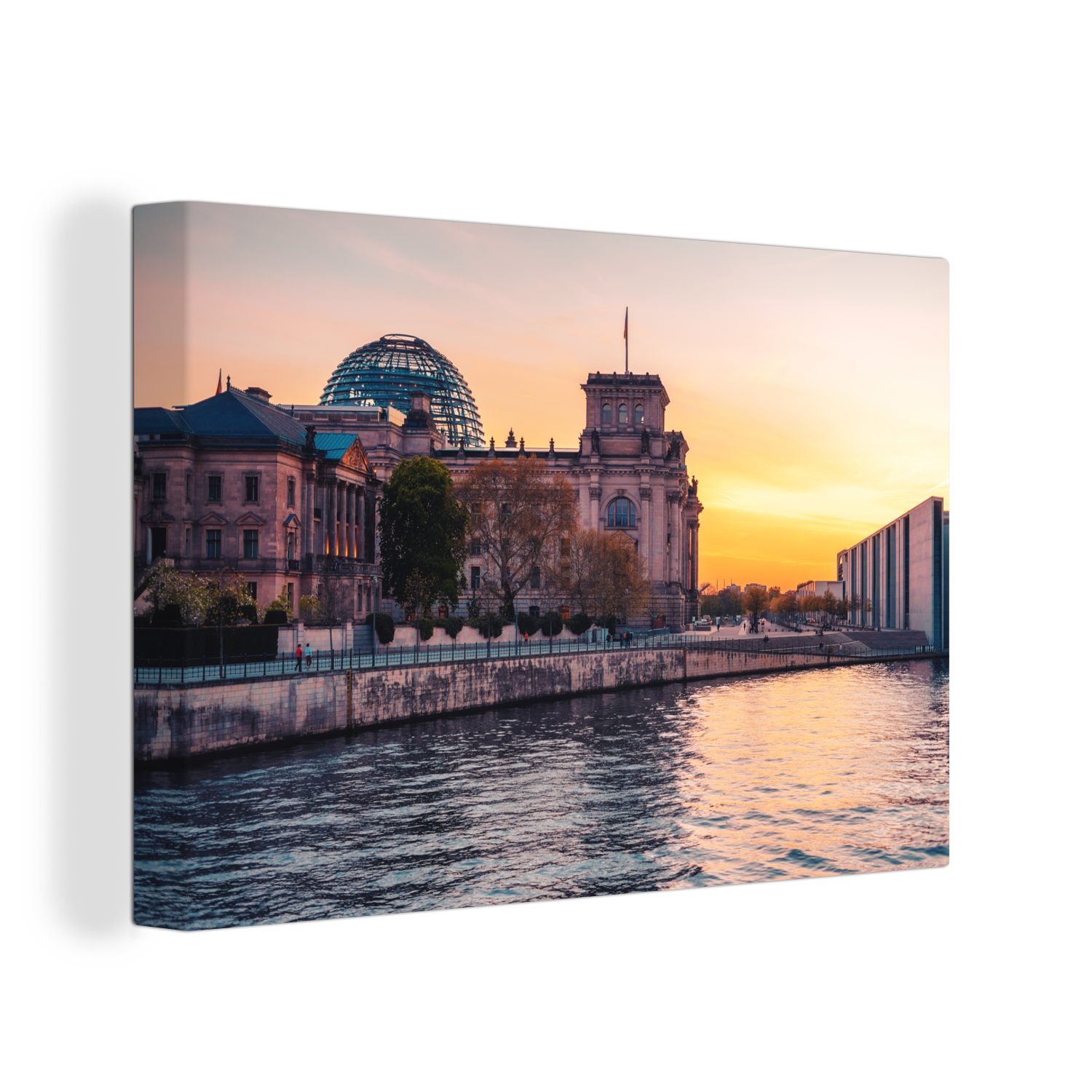 OneMillionCanvasses® Leinwandbild Reichstagsgebäude bei Sonnenuntergang in Berlin, Deutschland, Fotodruck (1 St), Leinwand Bilder Klein, Wand Dekoration Aesthetic 30x20 cm