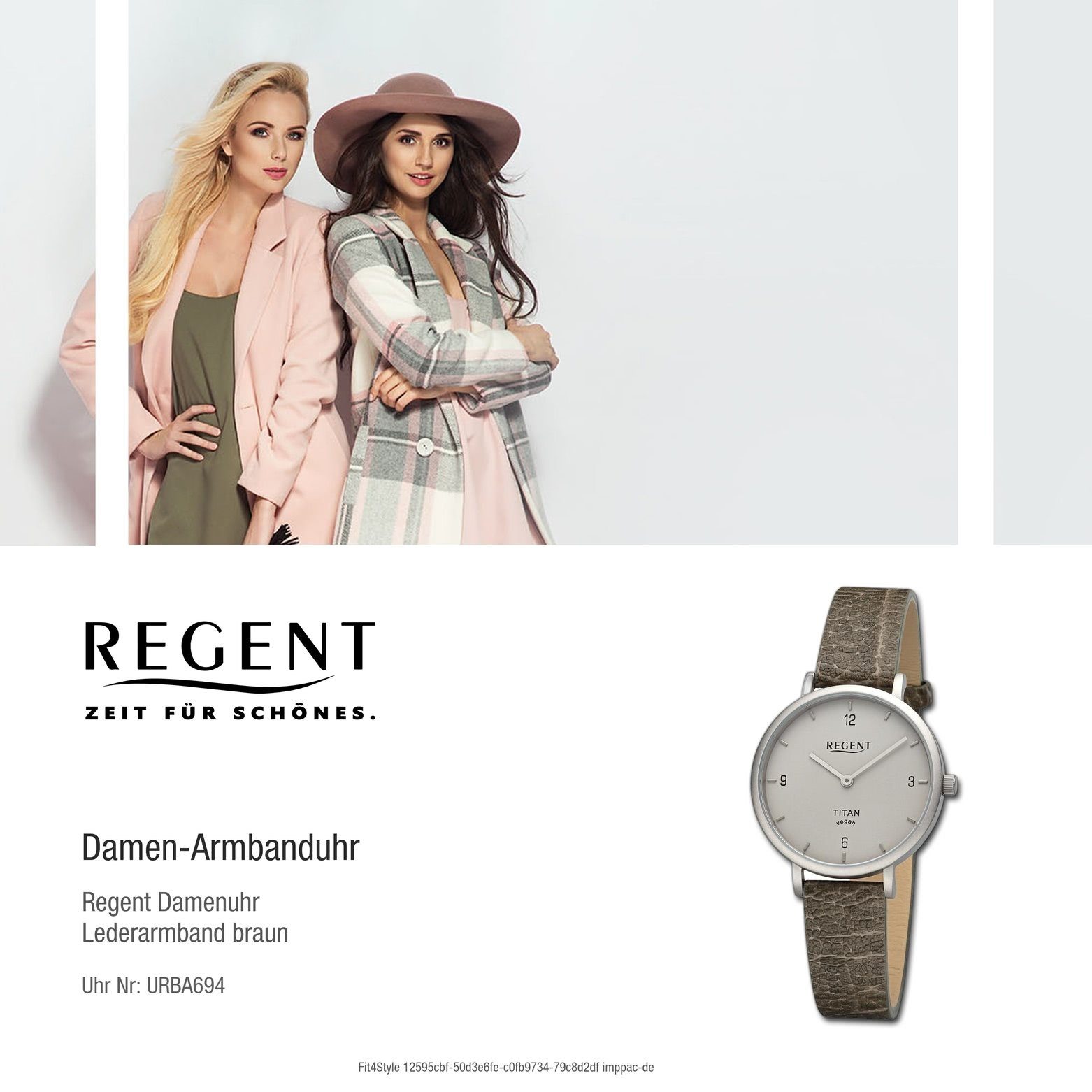 groß Damen 33mm), Quarzuhr (ca. Armbanduhr extra Regent rund, Lederarmband Analog, Regent Armbanduhr Damen