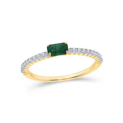 Stella-Jewellery Solitärring 585er Gold Ring mit Smaragd und Brillanten Gr. 54 (Smaragd Diamant Ring, inkl. Etui), Smaragd 0,29ct. und Brillanten 0,18ct.