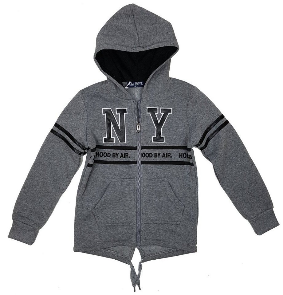 Fashion Boy Kapuzensweatjacke Jungen Sweatjacke mit Kapuze und Print in  modisch Langer Form, JH285