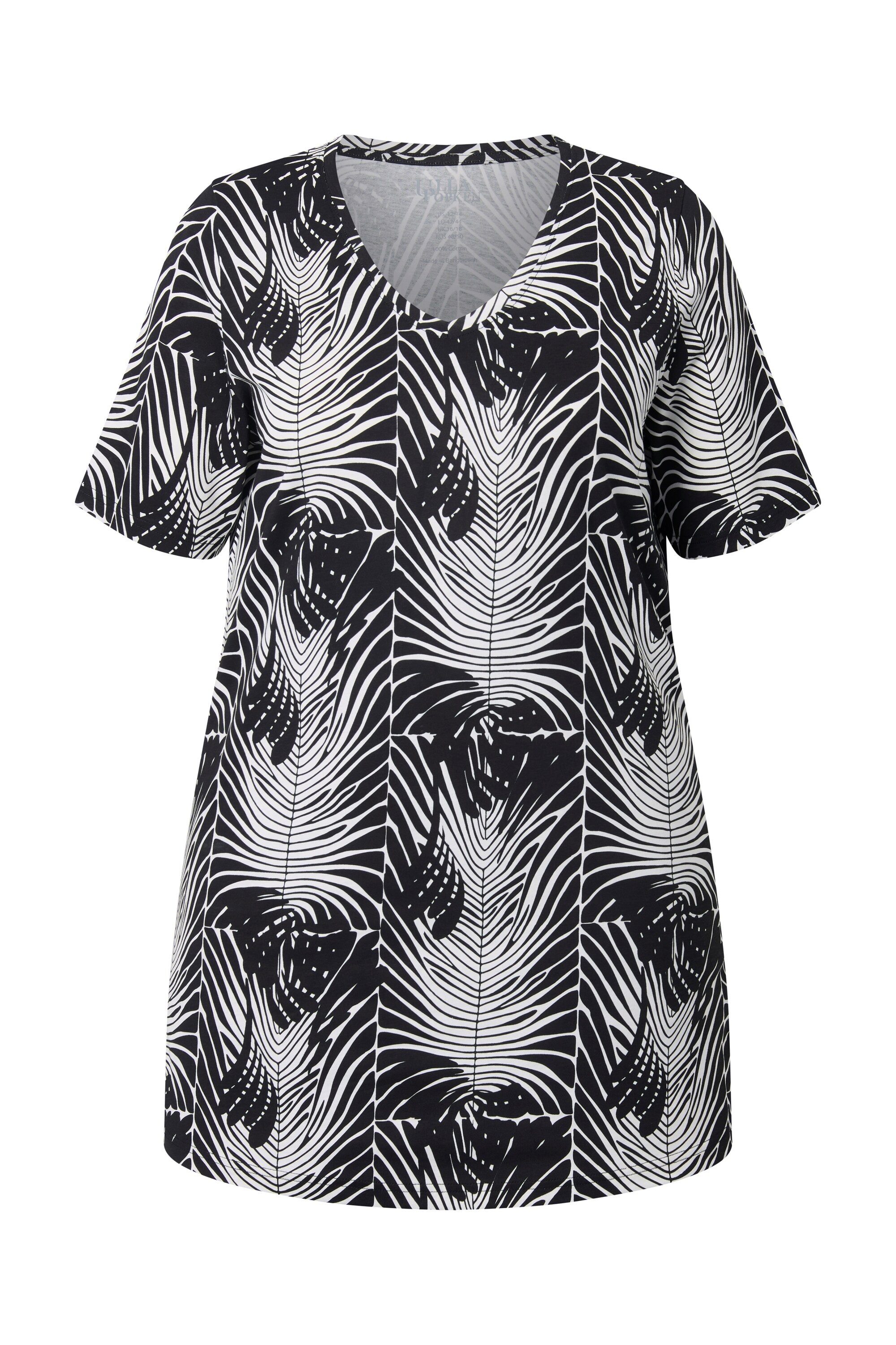 Ulla Popken Longshirt Longshirt grafischer Druck V-Ausschnitt Halbarm