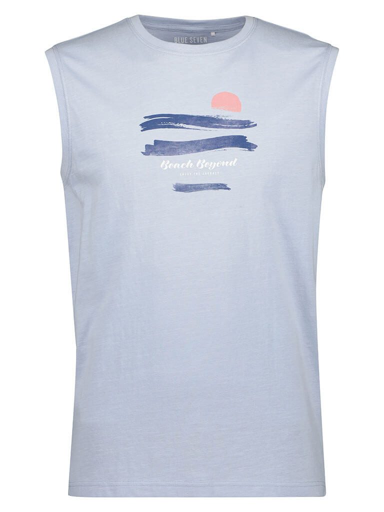 Blue Seven Rundhalsshirt 300038 Herren Muskel-Shirt - Trägershirt Sommershirt Ärmellos Moderner Frontprint im maritimen Stil, Baumwolle, Rundhalsausschnitt