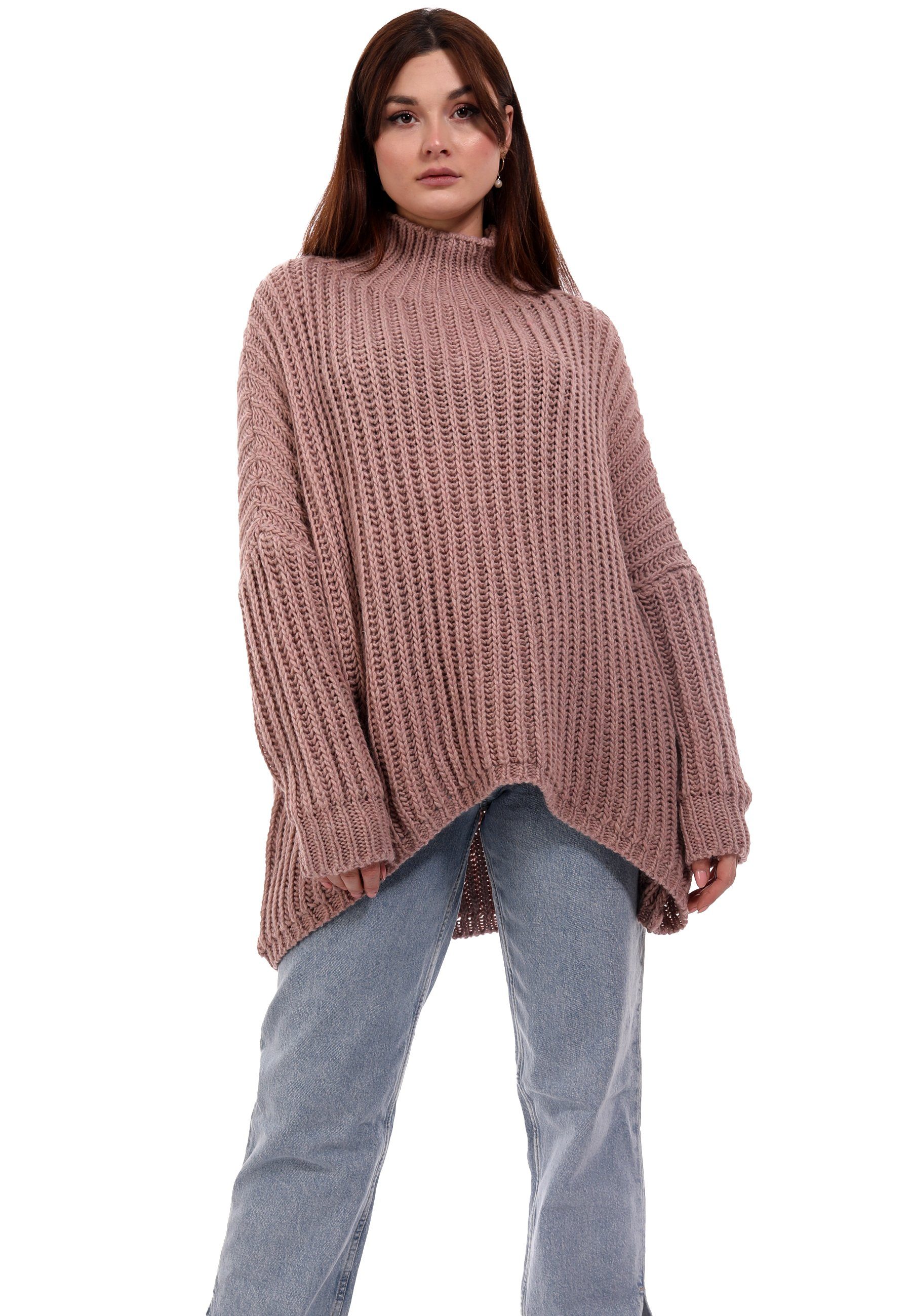 [Super ≈ Günstiger Preis] YC Fashion & (1-tlg) Sweater Vokuhila casual Longpullover Grobstrick One Oversized Size altrosa Pullover Style
