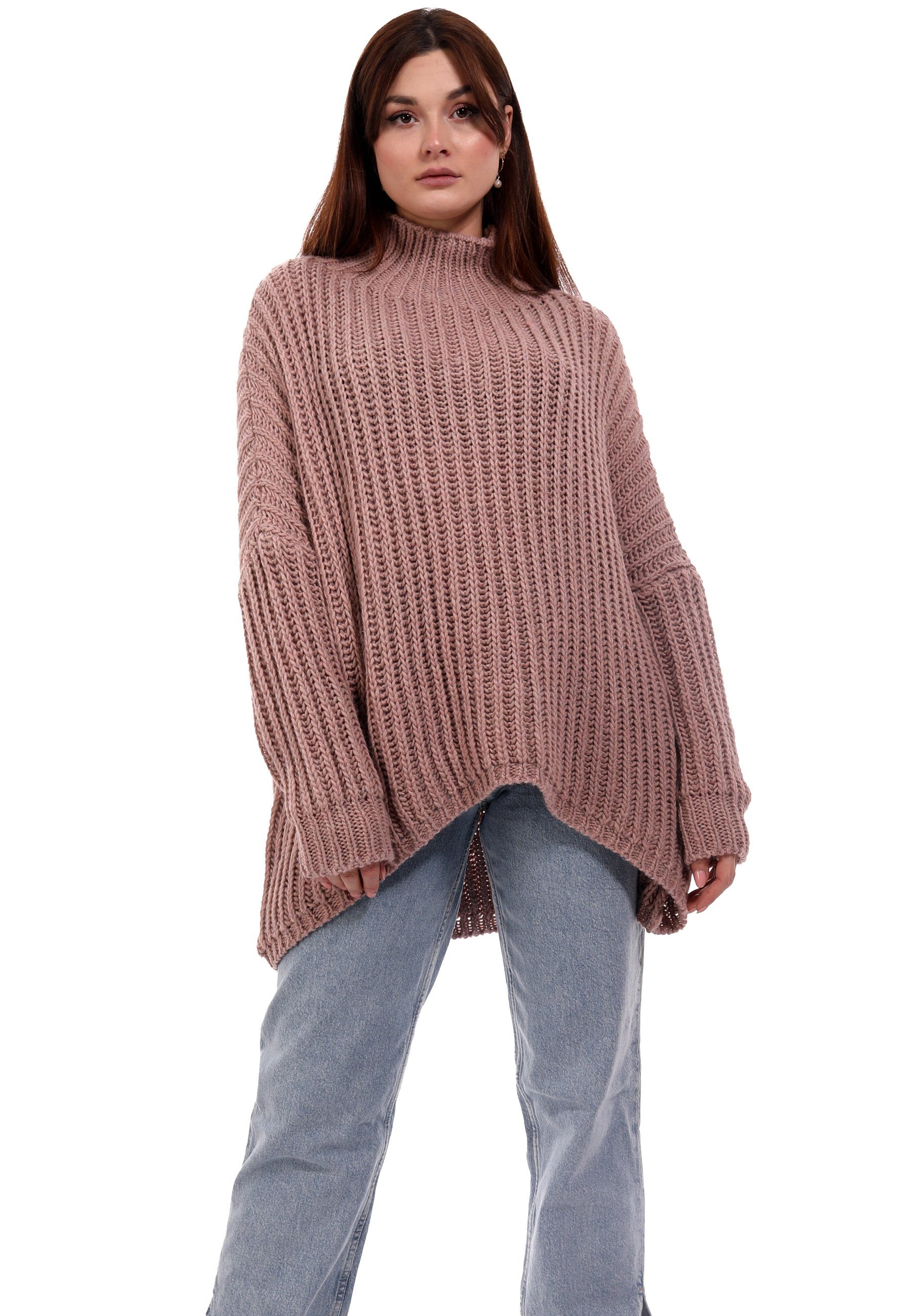 Style YC Oversized Grobstrick Size casual Fashion Sweater Pullover One Longpullover altrosa Vokuhila & (1-tlg)