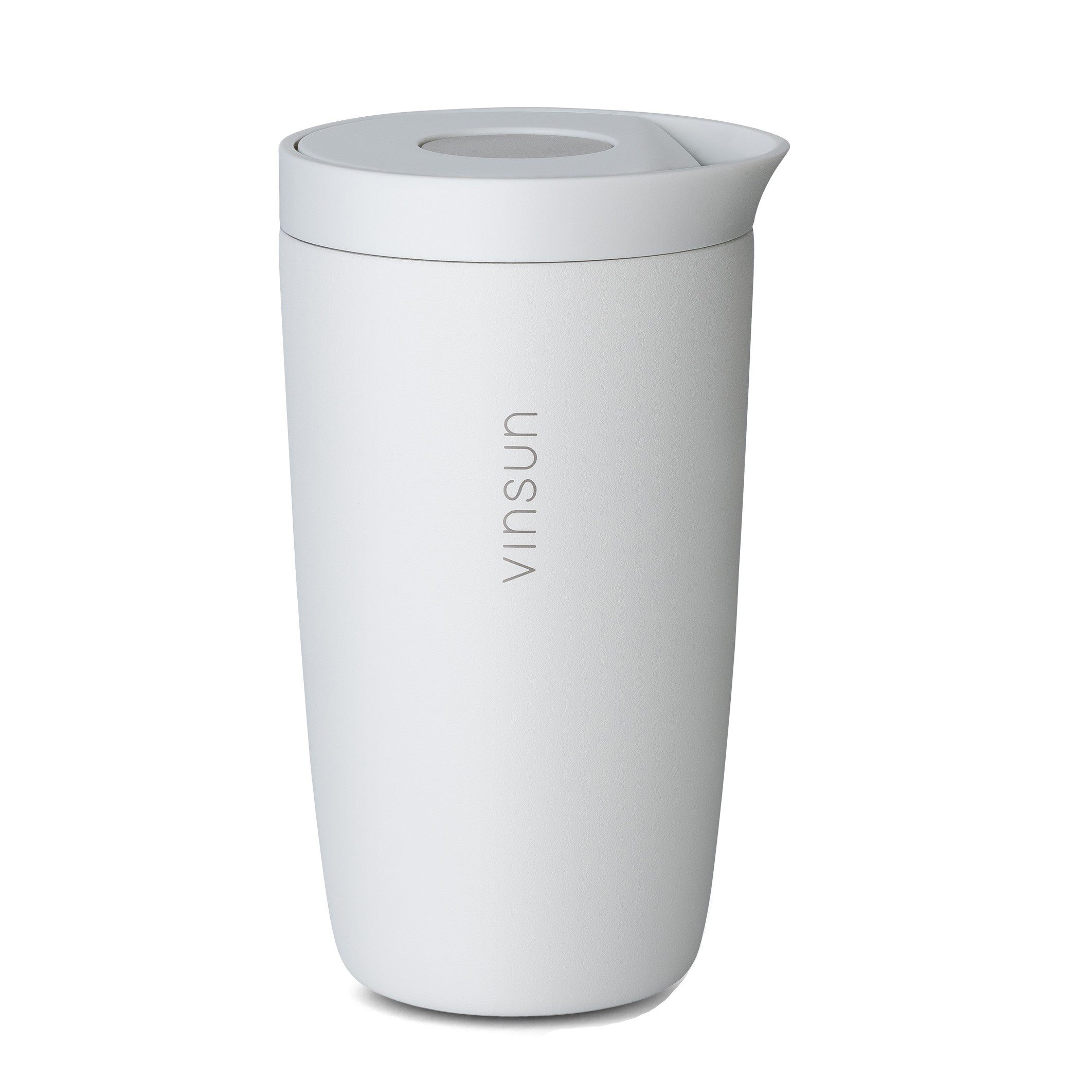 Vinsun Thermobecher Edelstahl Isolierbecher 350ml - Kaffeebecher to Go auslaufsicher, 2-tlg., Edelstahl, Doppelwandig, BPA frei, bruchfest, Einhandbedienung per Knopfdruck