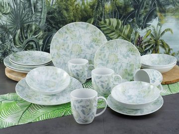 CreaTable Kombiservice Geschirr-Set Home - Tropical (16-tlg), 4 Personen, Porzellan, Service, im Used-und Vintage-Look, 16 Teile, für 4 Personen