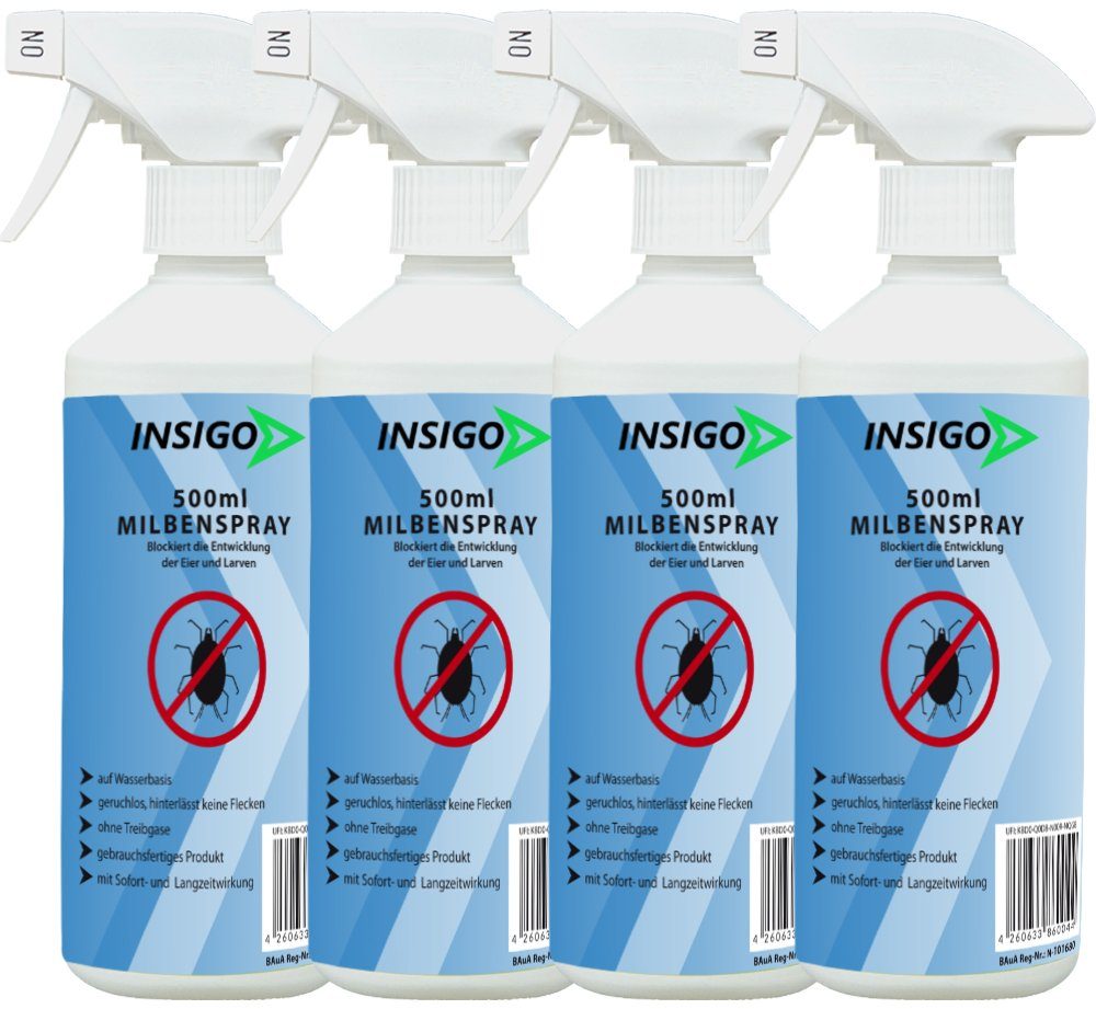 INSIGO Insektenspray Anti Milben-Spray nicht, 2 Ungezieferspray, l, auf / brennt Milben-Mittel mit geruchsarm, ätzt Wasserbasis, Langzeitwirkung