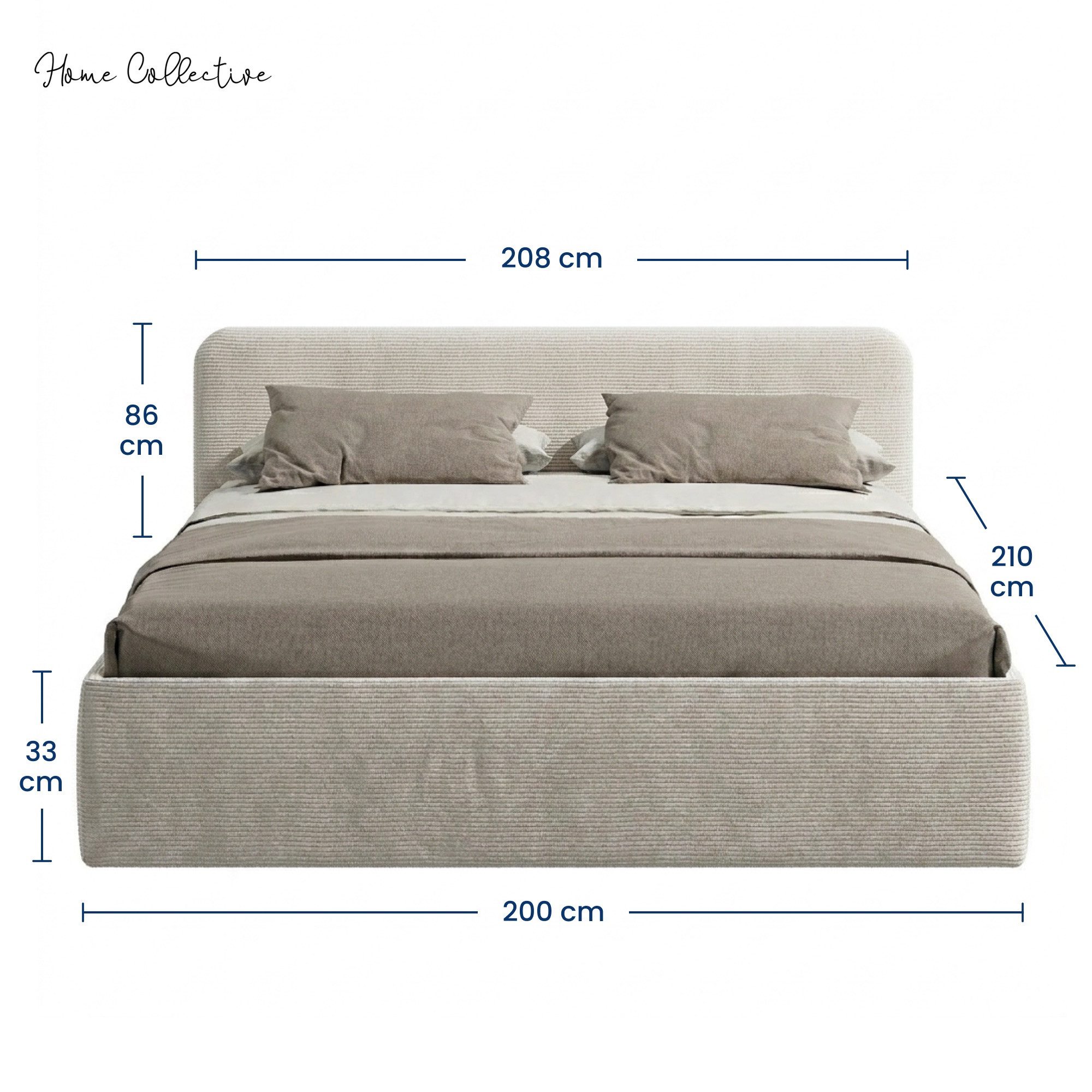 Home Collective Polsterbett Bett mit Stauraum, verstellbarem Lattenrost, viele Größen (Größen: 100x200 120x200 140x200 160x200 180x200 200x200, hochwertiger Kordstoff, made in Germany), wählbare Matratze Federkern oder Kaltschaum, Hellbeige