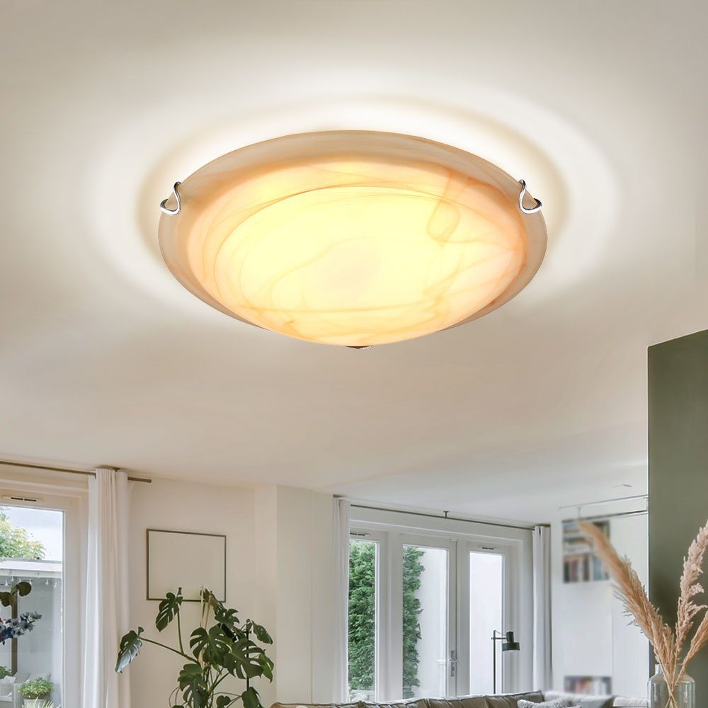 Decke LED LED verbaut, Deckenleuchte Warmweiß, fest LED-Leuchtmittel etc-shop Wohnzimmerleuchte Amber Glas Deckenleuchte, Deckenlampe- Metall