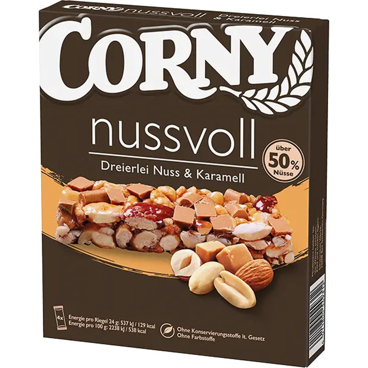 CORNY Cerealien, Corny nussvoll Dreierlei Nuss und Karamell Riegel einzel verpackt 96g