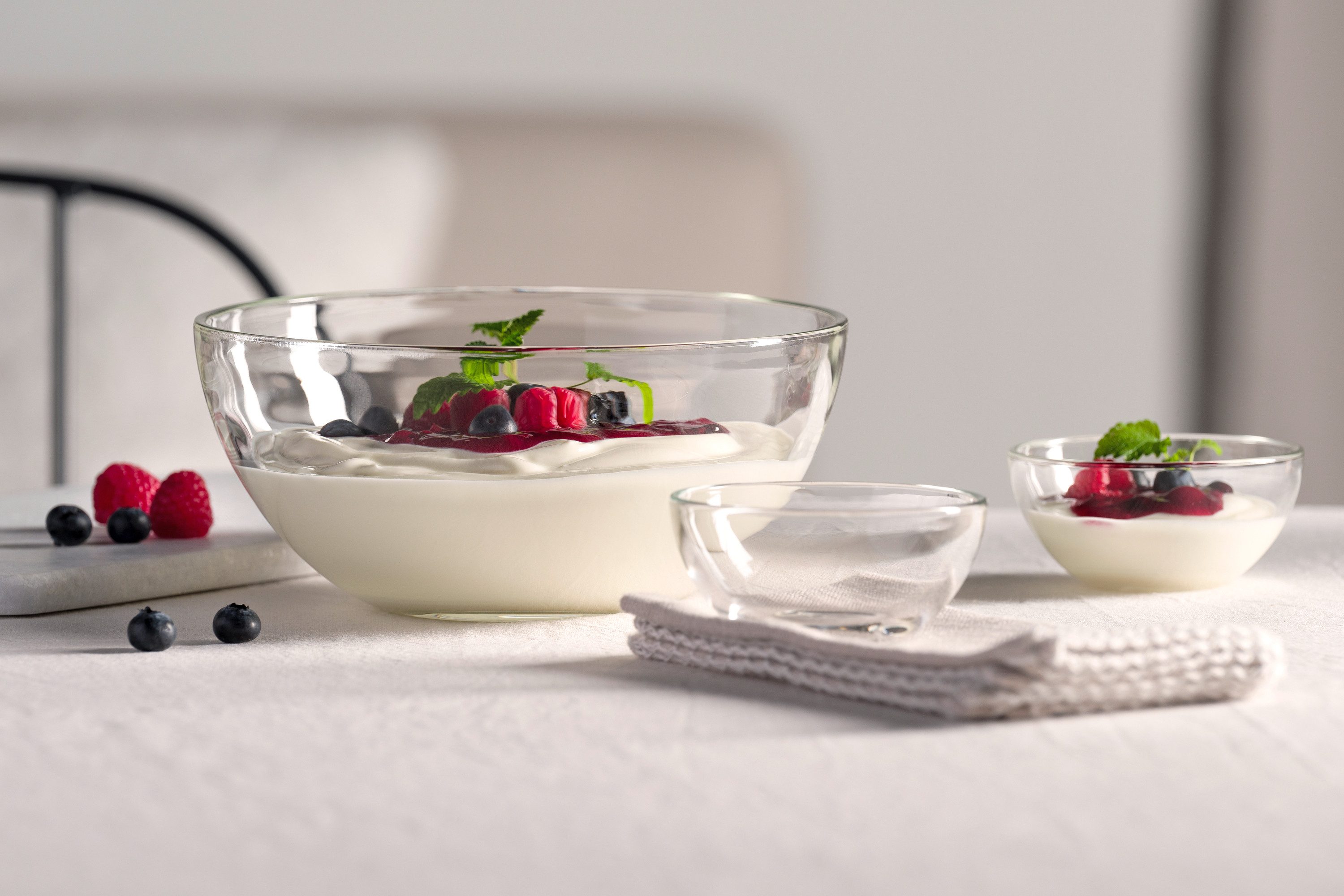 LEONARDO Schale Schalen-Set CUCINA, 5er Set, 4x Ø 10 cm & 1x Ø 21,5 cm, Glas, (Set, 5-tlg), Spülmaschinengeeignet