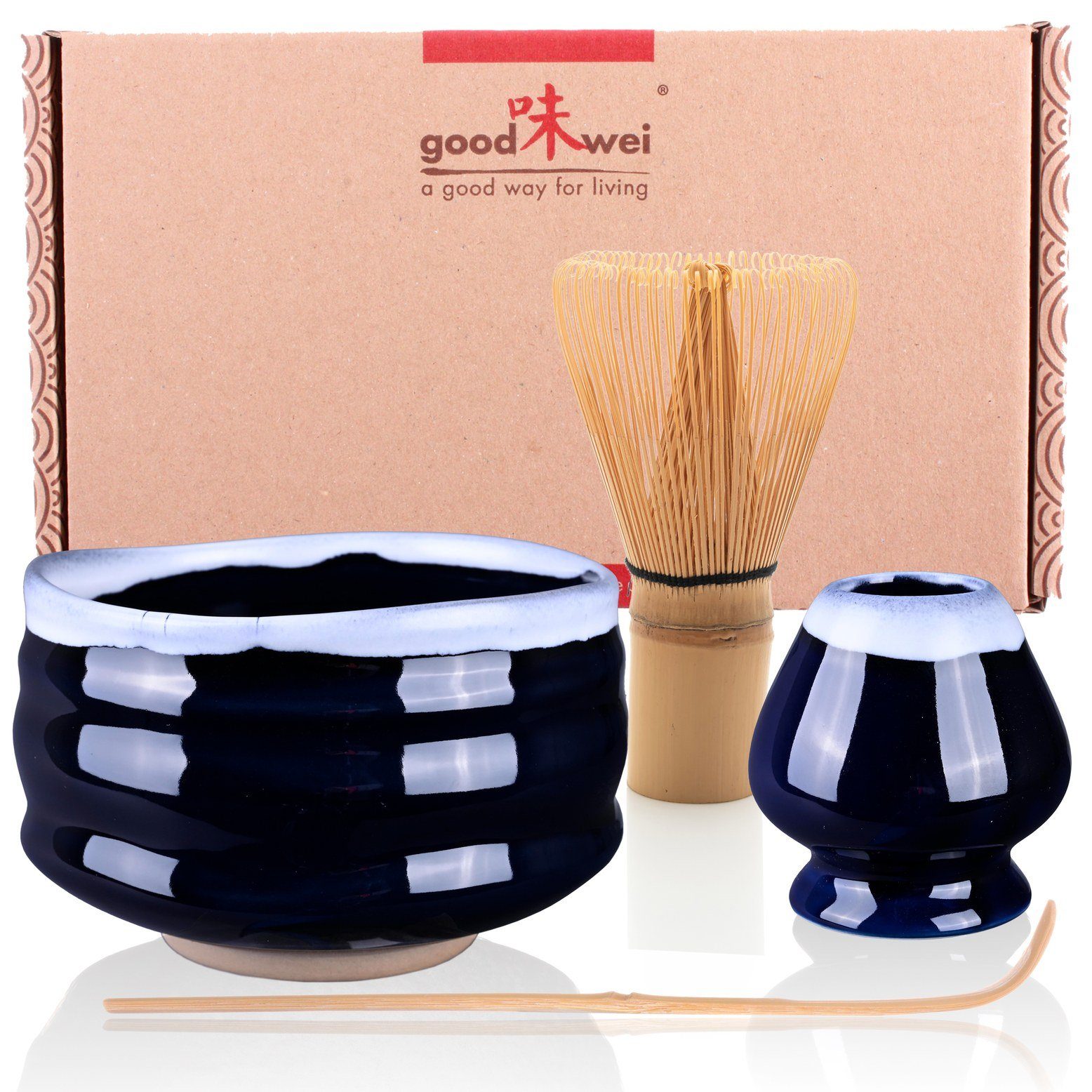 Goodwei Teeservice Matcha Teezeremonie Set "Kori" mit Teeschale, Besen und Besenhalter (4-tlg), Keramik