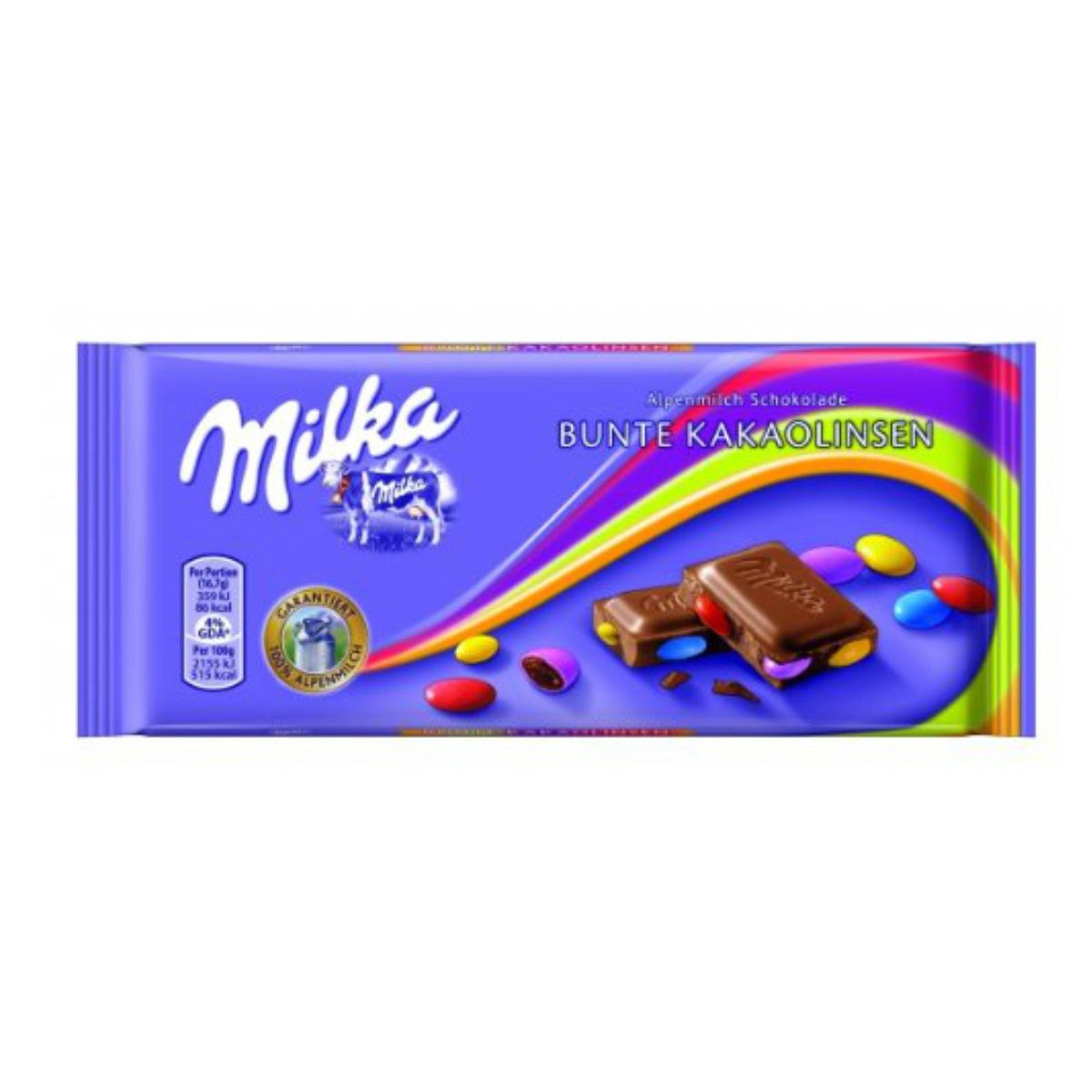 MILKA Schokolade, Milka bunte Kakaolinsen Alpenmilchschokolade mit Kakao Dragees 100g