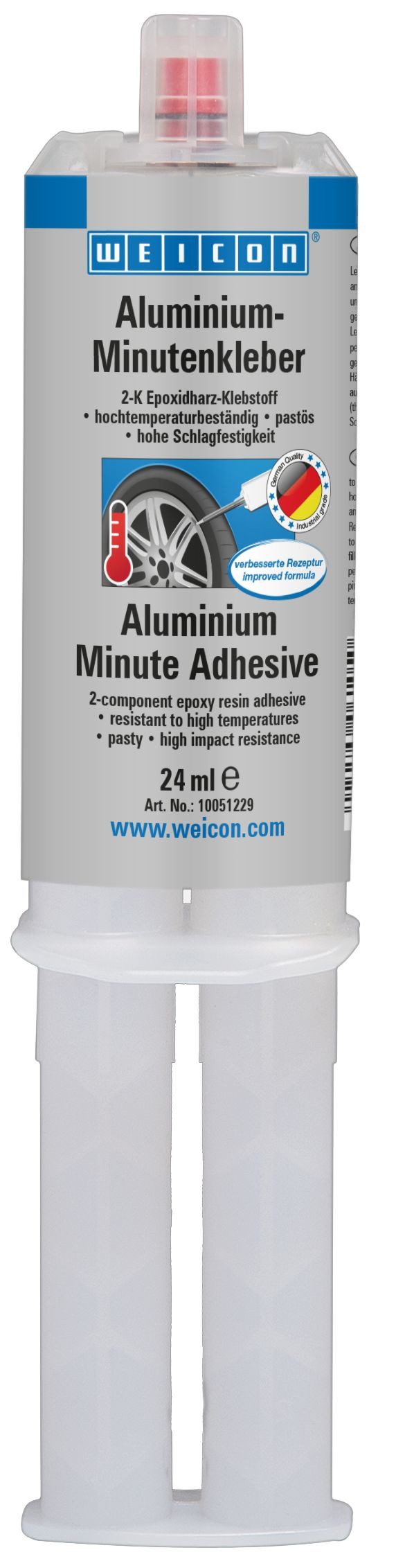 WEICON Klebstoff Aluminium-Minutenkleber, Epoxidharzklebstoff, 24 ml, (Set), Zum Auffüllen von Rissen und Löchern