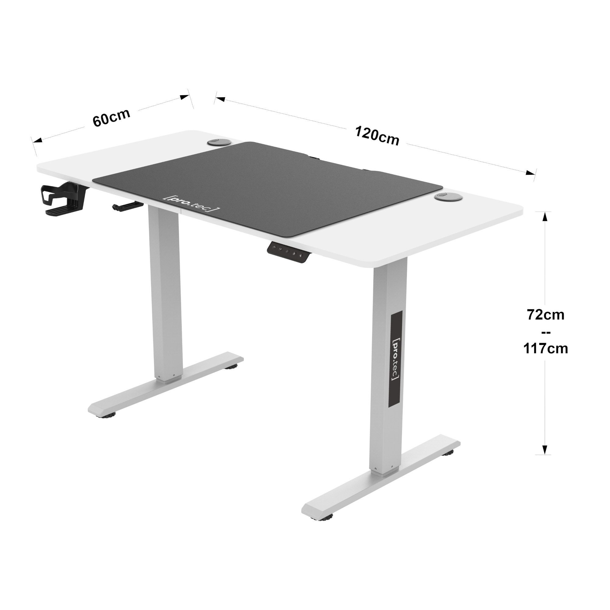 pro.tec Schreibtisch, »Stryn« elektrisch höhenverstellbar mit Rollen 120 x 60 cm Schwarz