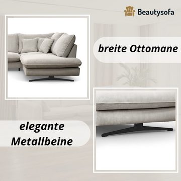 Beautysofa Ecksofa Prince L, L-Form Polstersofa aus Cord-Bezug, l-shape Polsterecke für Wohnzimmer, l-förmiges Ecke mit Wellenfedern