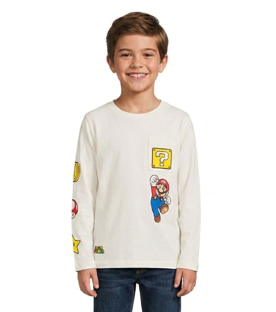 Super Mario Langarmshirt Super Mario Jungen Langarmshirt Longsleeve Blau Beige Gr. 110-152 Super Mario Kinder Langarm Shirt