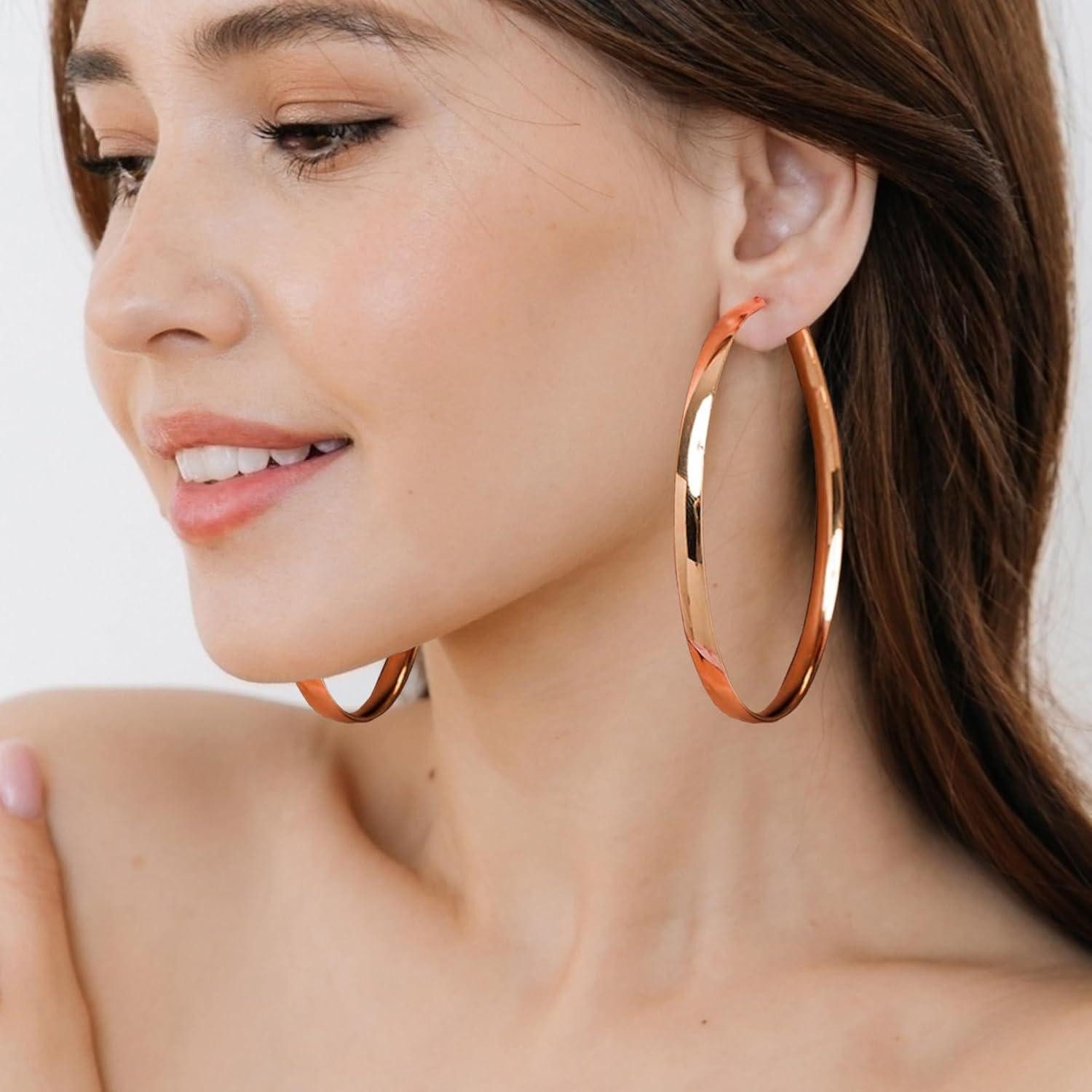LuxusKollektion Paar Creolen Creolen Silber 925 Damen 5mm Hypoallergen 14K Gold 70mm Rosegold 70MM