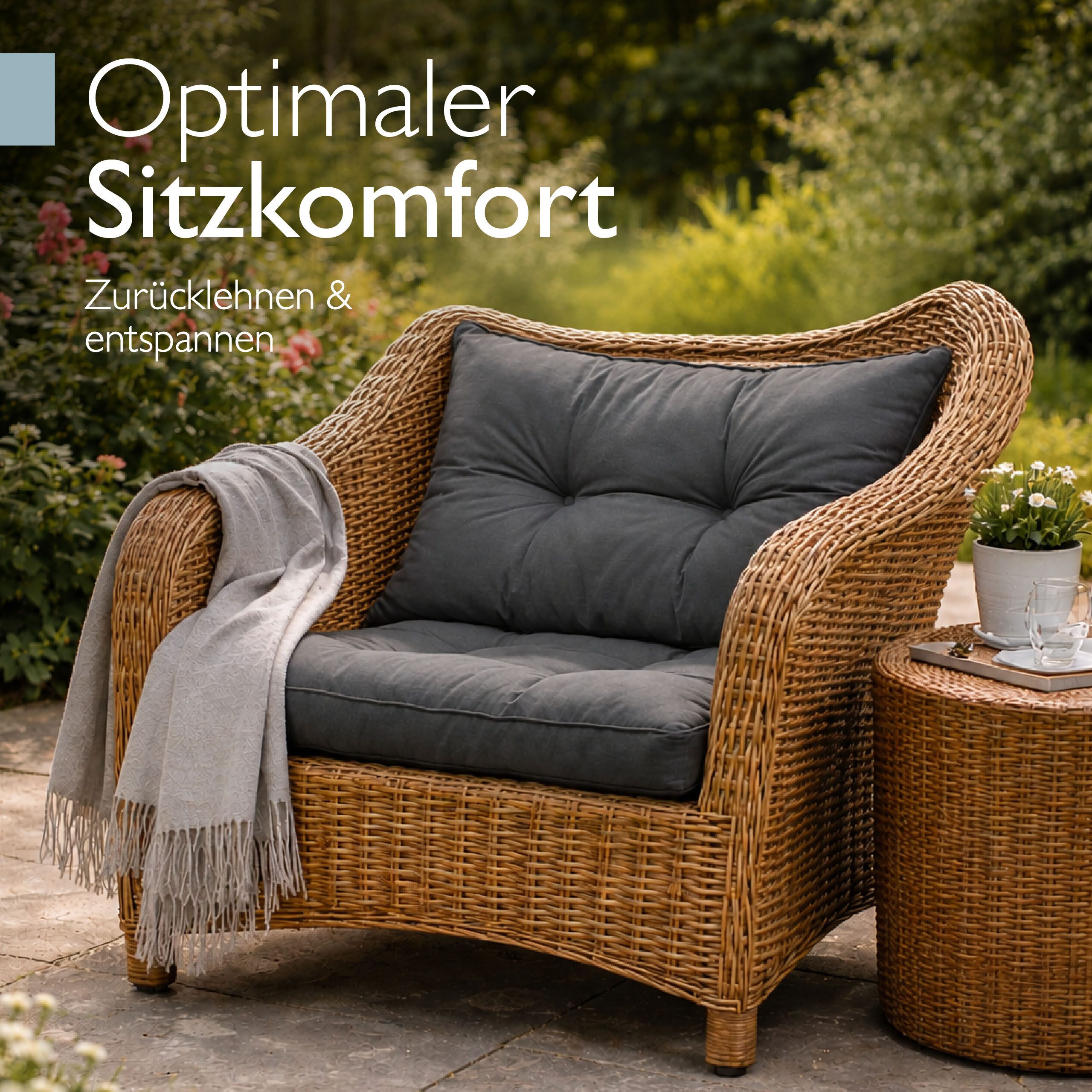 Beautissu Sitzkissen Lounge Kissen Set Outdoor Graphitgrau XLuna, 40x40cm, 50x40cm, Sitzkissen Gartenstuhl 10 cm dick Sitzpolster Auflagen für Gartenmöbel