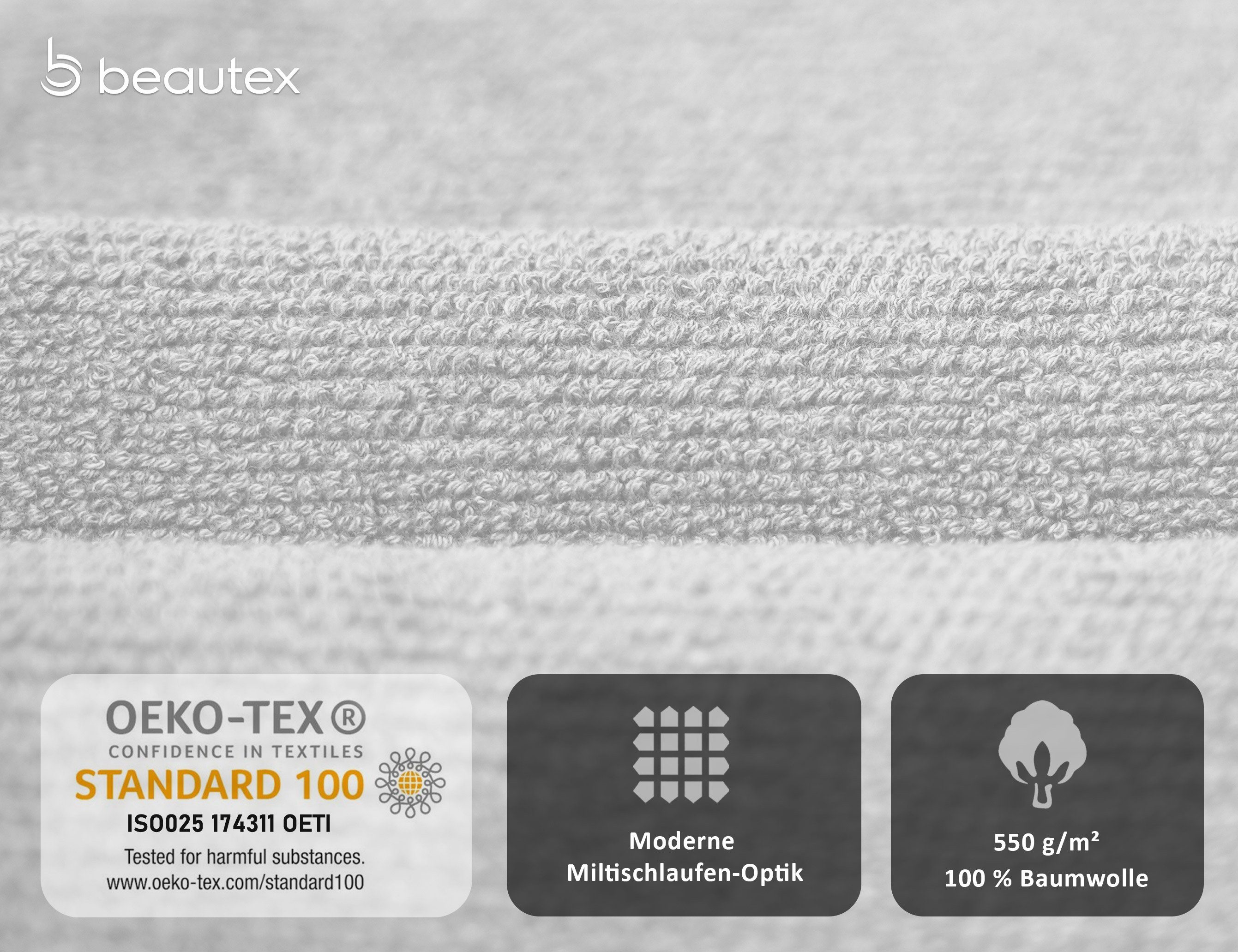 550g/m) Beautex Premium Set Handtuch Handtuch Frottier, aus Europe, Set, Set Hellgrau 100% Made (Multischlaufen-Optik, Baumwolle in Frottier