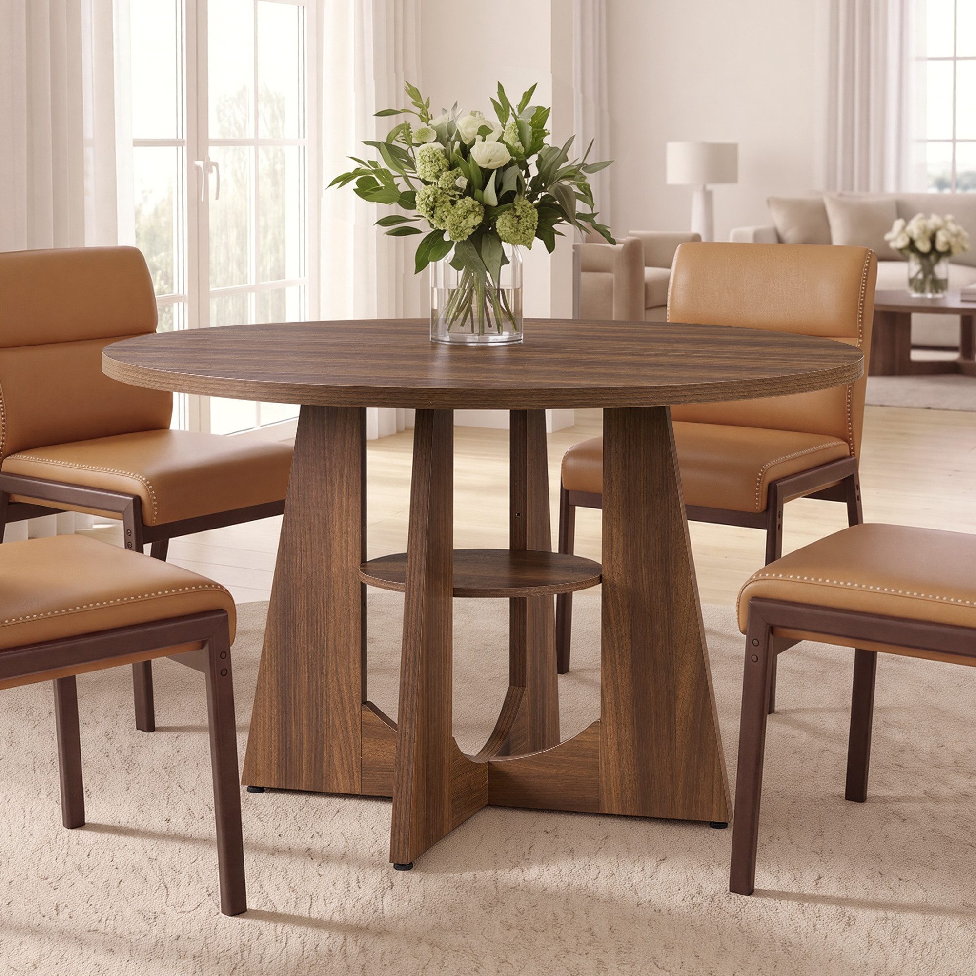 VASAGLE Esstisch Esstisch Esszimmertisch mit Verstellbarer Ablage, 120 x 120 x 75 cm, für 4-6 Personen, Stabil bis 136 kg