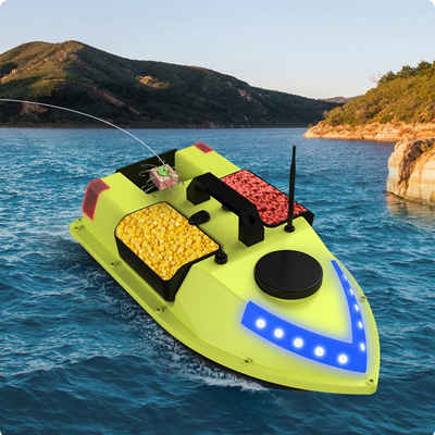 Tidyard RC-Boot GPS Fischerköderboot mit 3 Köderbehältern 600m,5200 mAh/12000 mAh, 99 Köderstellen,7-farbige LED-Leuchten,Mit Aufbewahrungstasche
