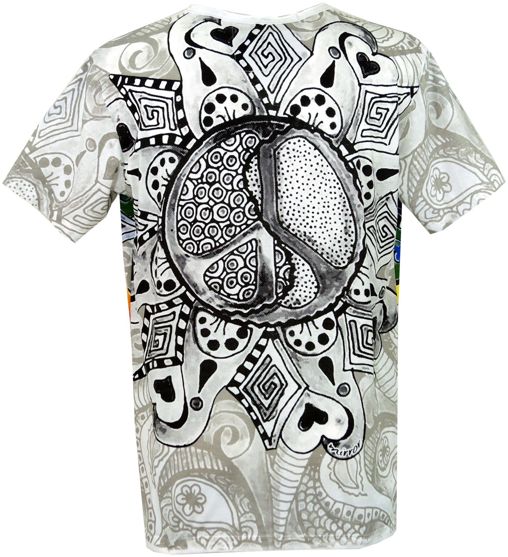 1 Style, Bekleidung Guru-Shop - weiß/bunt Mirror Goa T-Shirt Peace Festival, T-Shirt alternative
