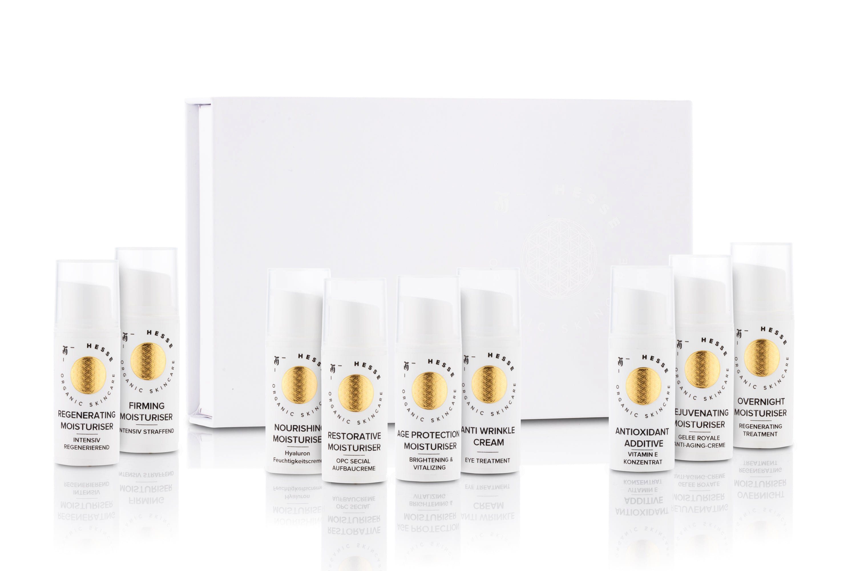 Hesse Organic Skincare Gesichtspflege-Set PROBIERSET – 6 Tagescremen, 1 Nacht-, 1 Augencreme, 1 Vitamin E | Tagescremes